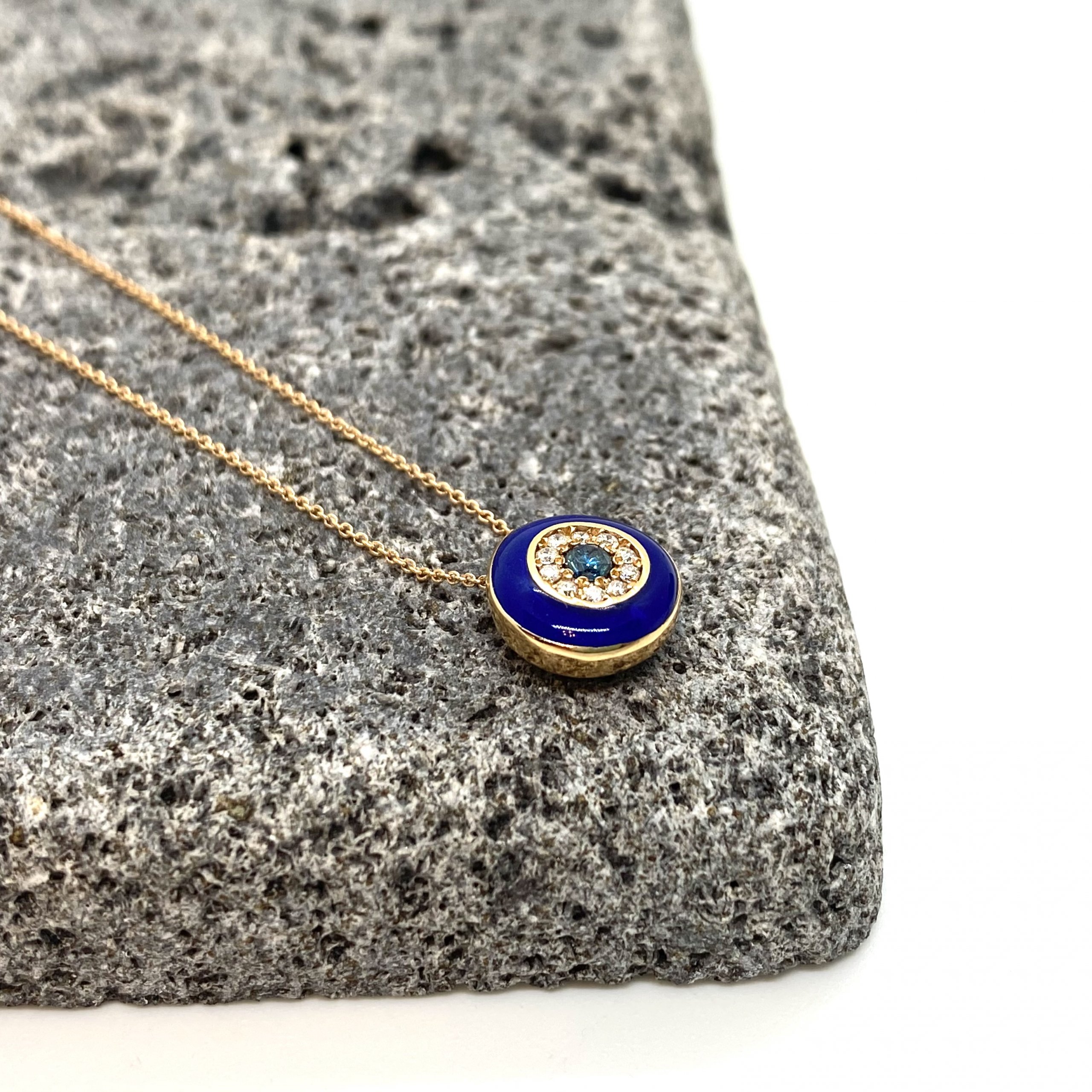 Cobalt blue round enamel eye pendant — Melina Fachidis (2)