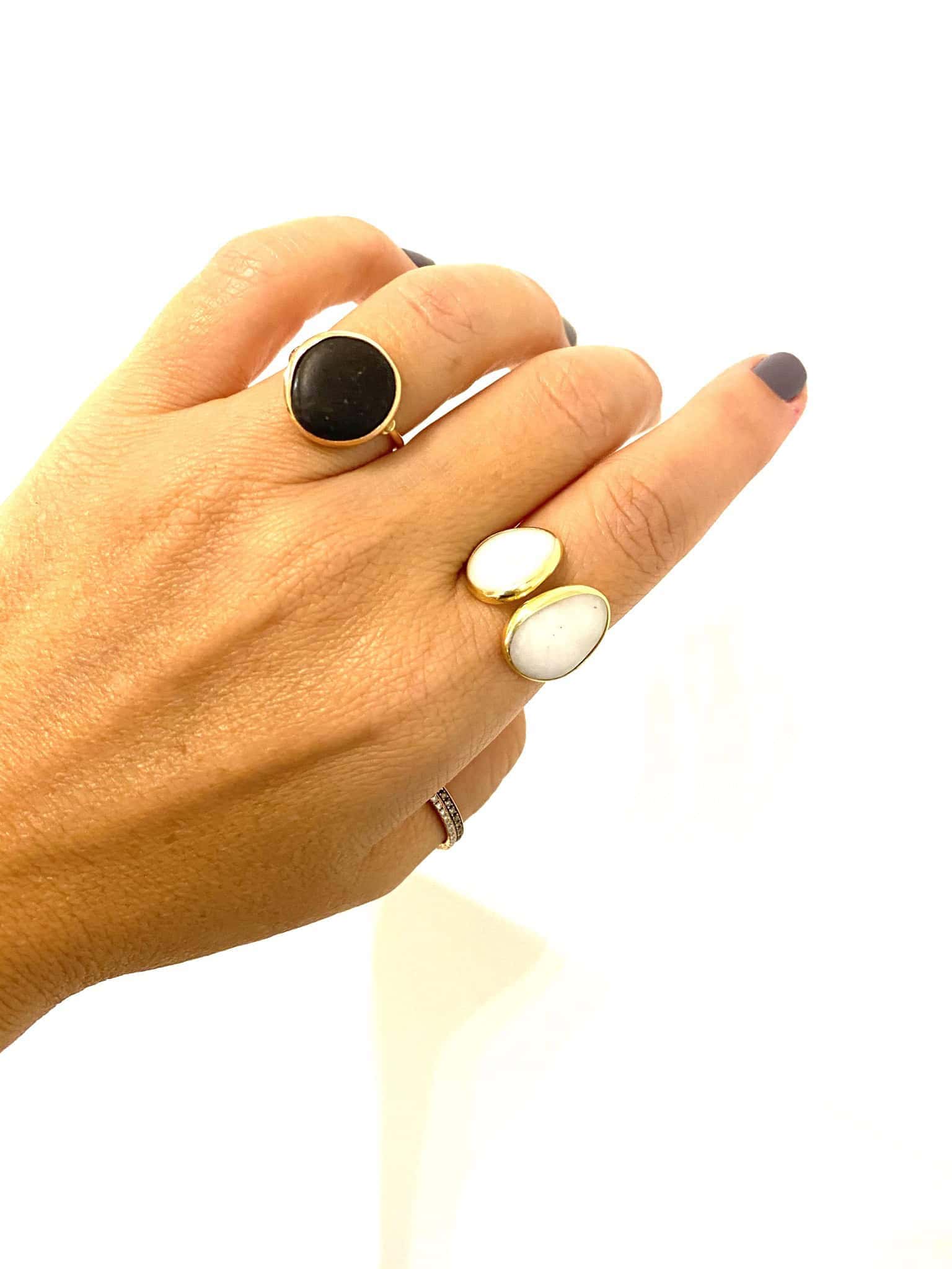 Double white pebble gold ring — Melina Fachidis (5)