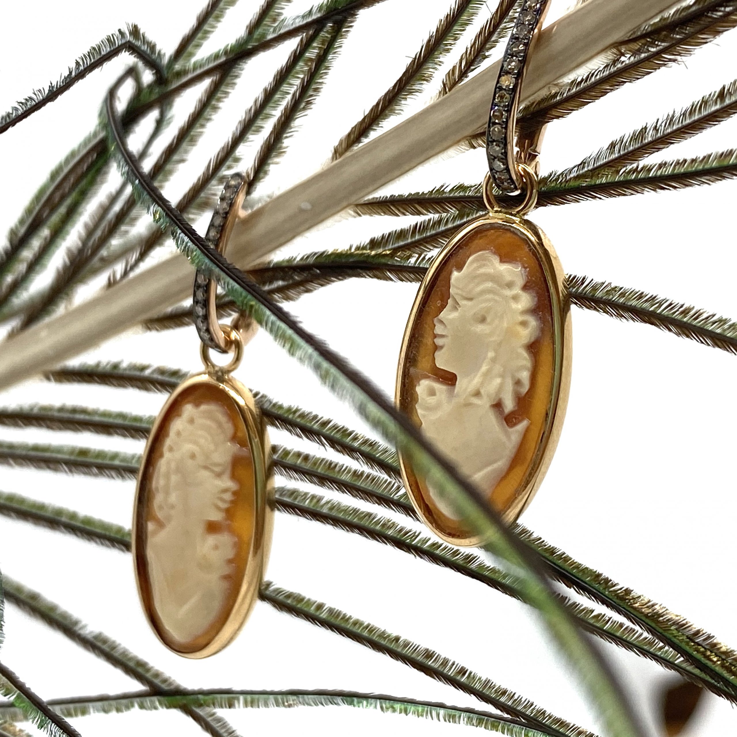 Cameos female figures on oval diamond hoops — Melina Fachidis (5)
