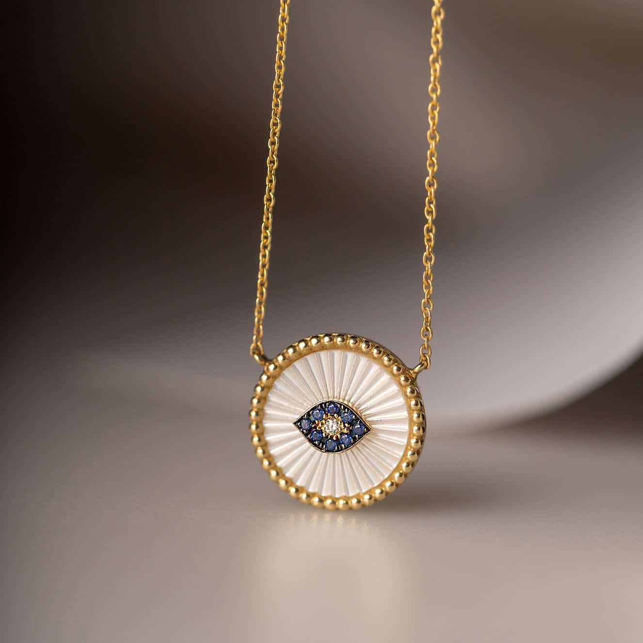Mother of pearl round eye necklace — Melina Fachidis (2)