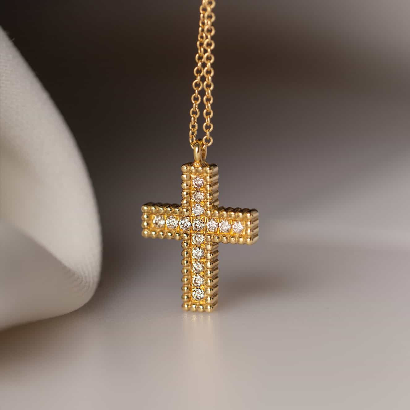 Grained diamond cross pendant — Melina Fachidis (2)
