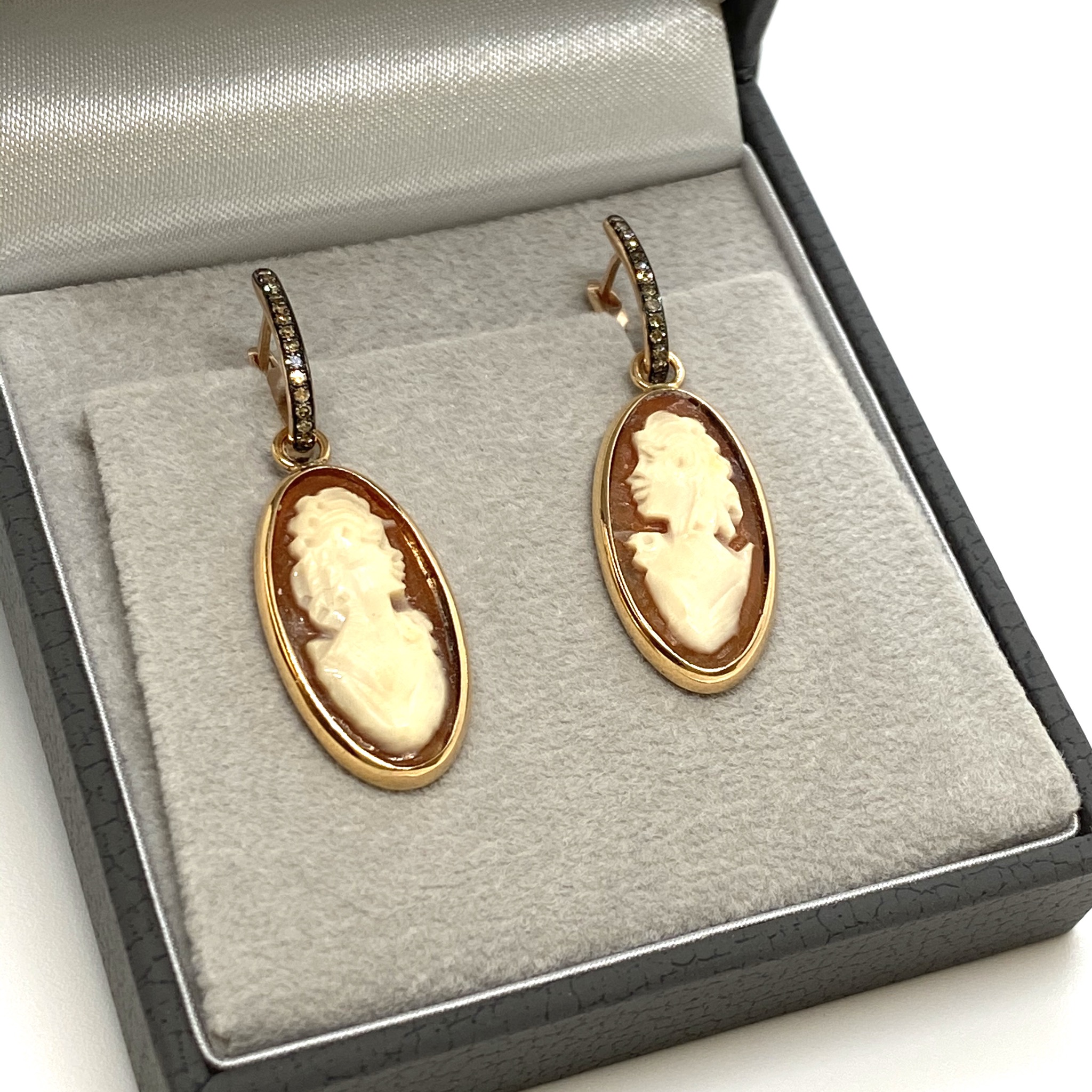 Cameos female figures on oval diamond hoops — Melina Fachidis (4)
