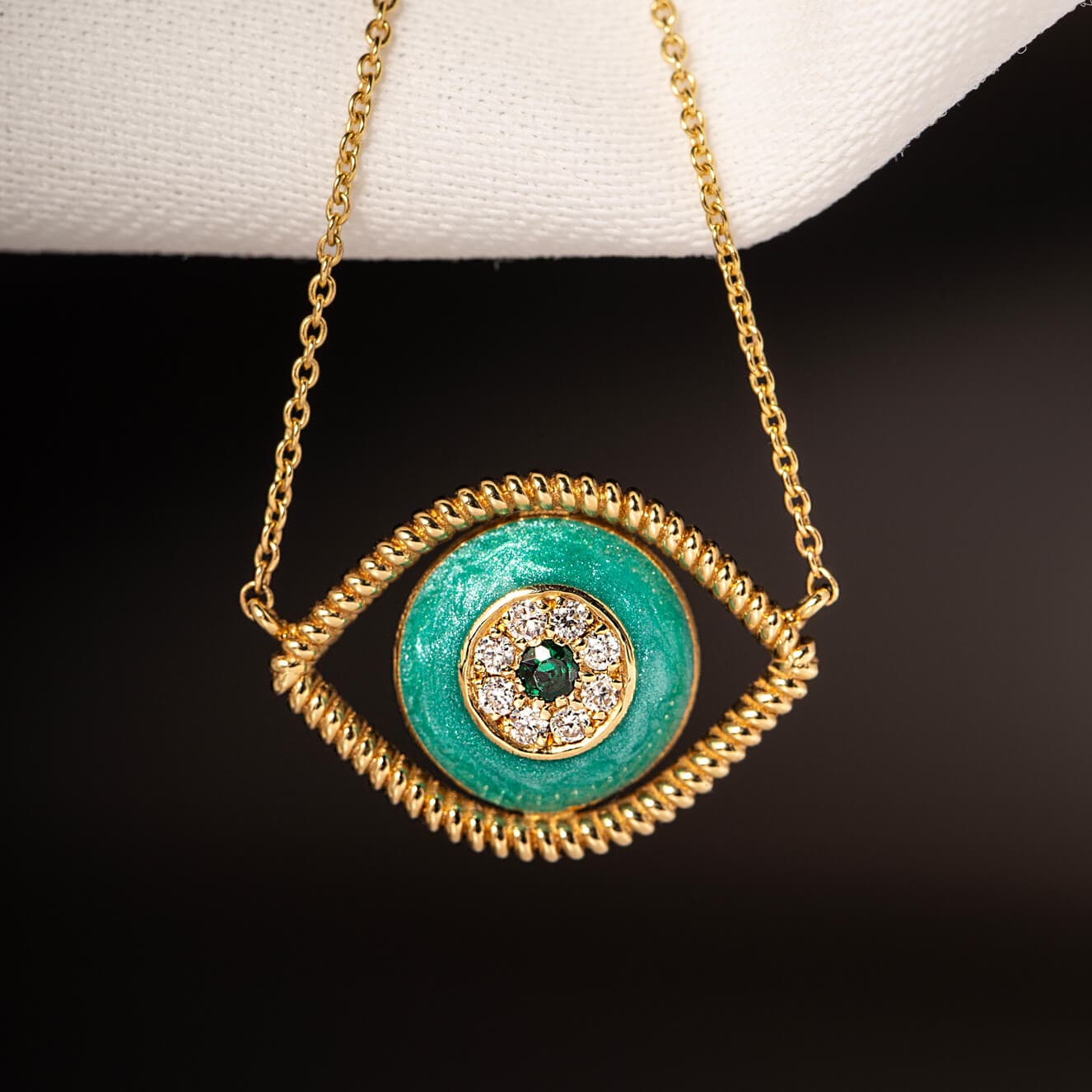 Turquoise enameled eye necklace — Melina Fachidis (2)