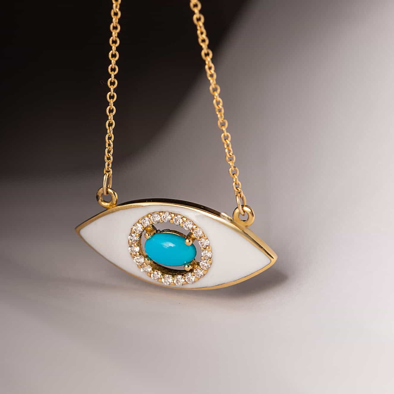 White enamel eye shape turquoise pendant — Melina Fachidis (2)