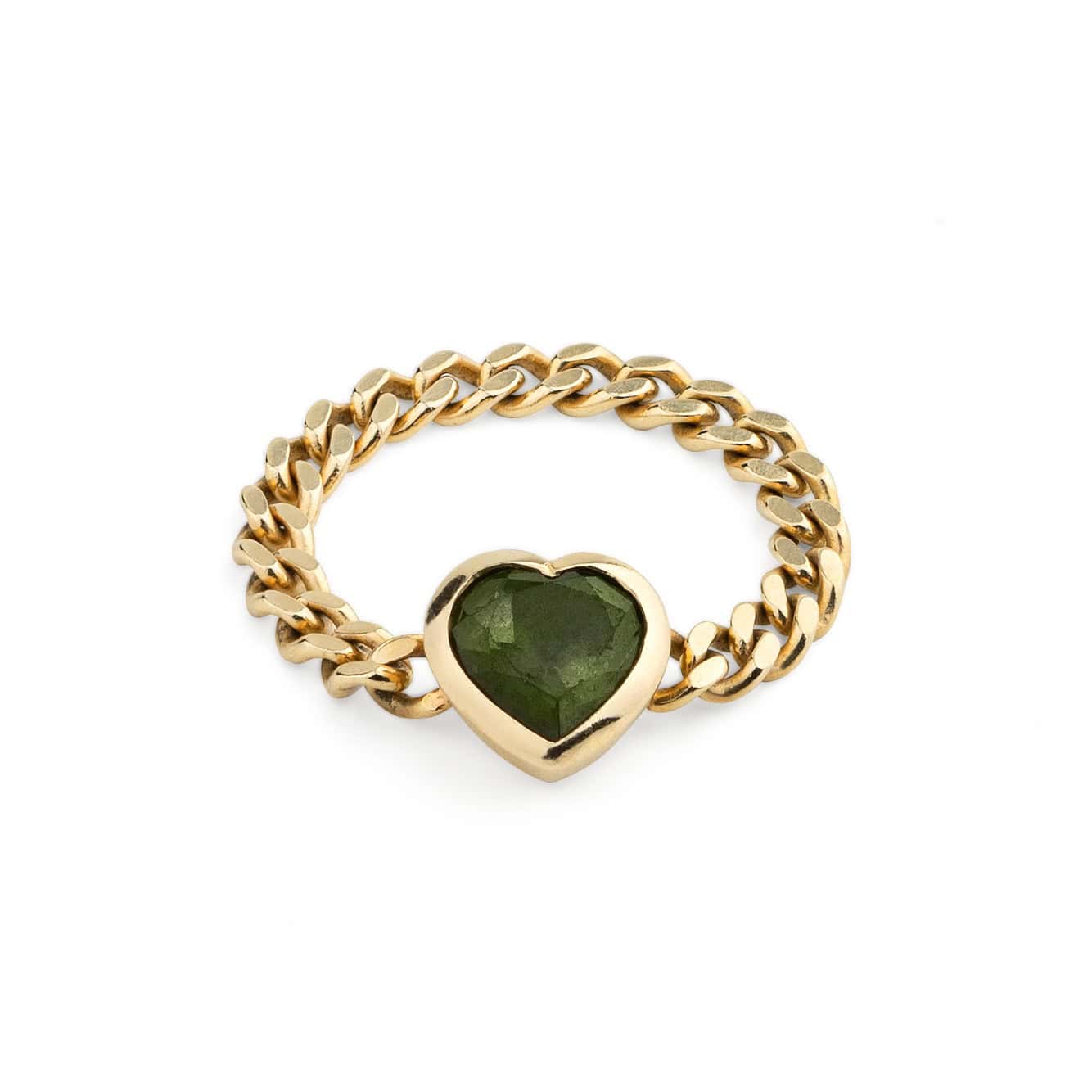 Heart shaped green tourmaline chain ring — Melina Fachidis