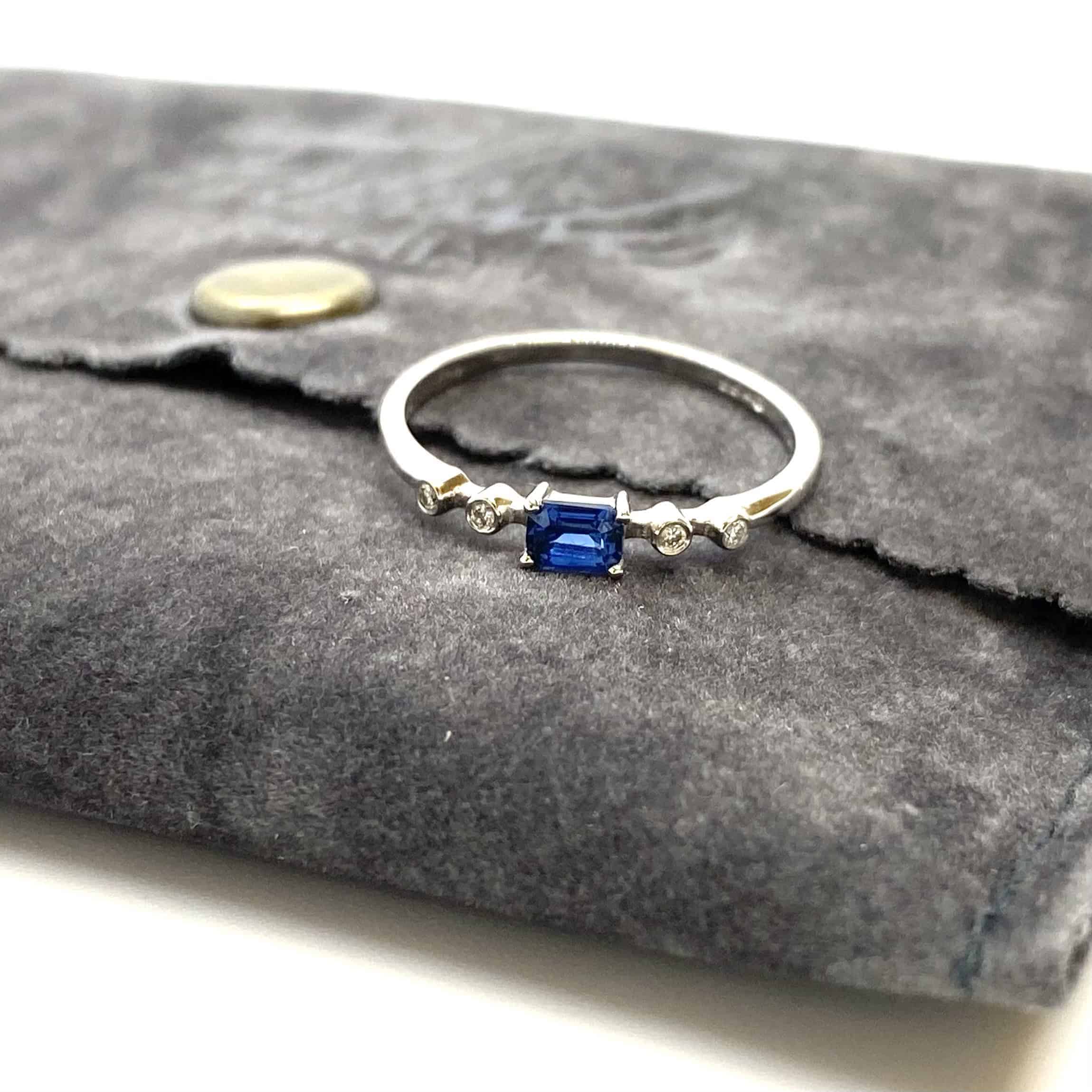 Rectangular blue sapphire ring with diamonds — Melina Fachidis (2)