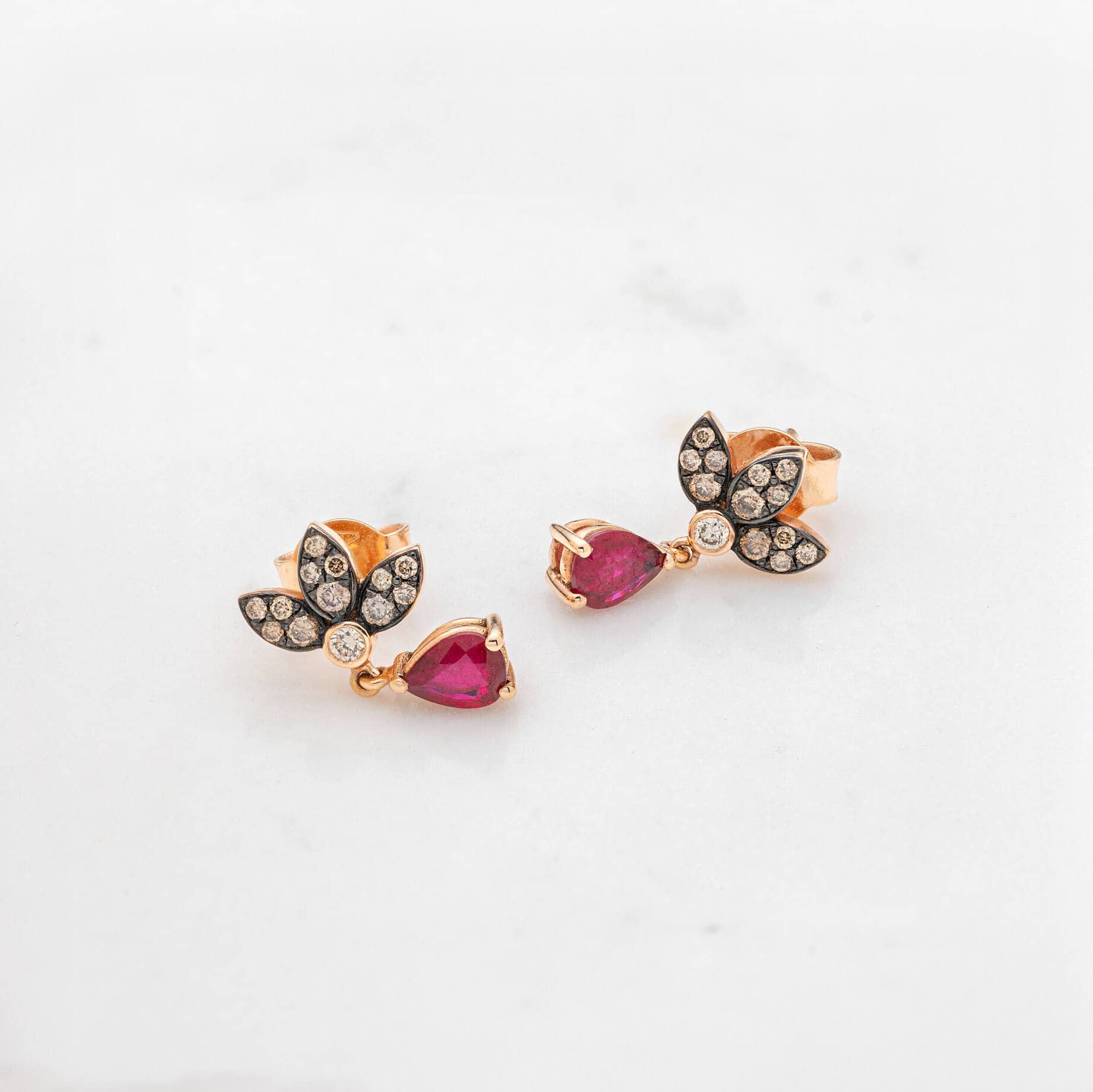 Brown diamonds & natural ruby drops pair of earrings — Melina Fachidis (3)
