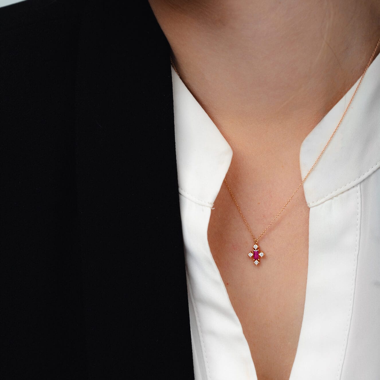 Baguette ruby and diamond cross — Melina Fachidis (3)