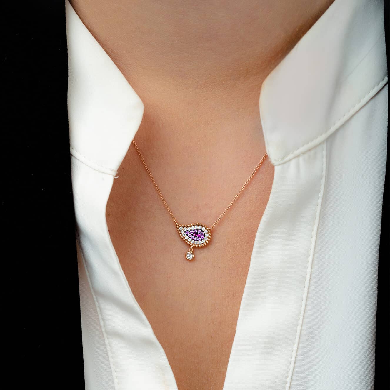 Diamond eye pendant with rubies pink sapphires — Melina Fachidis (3)