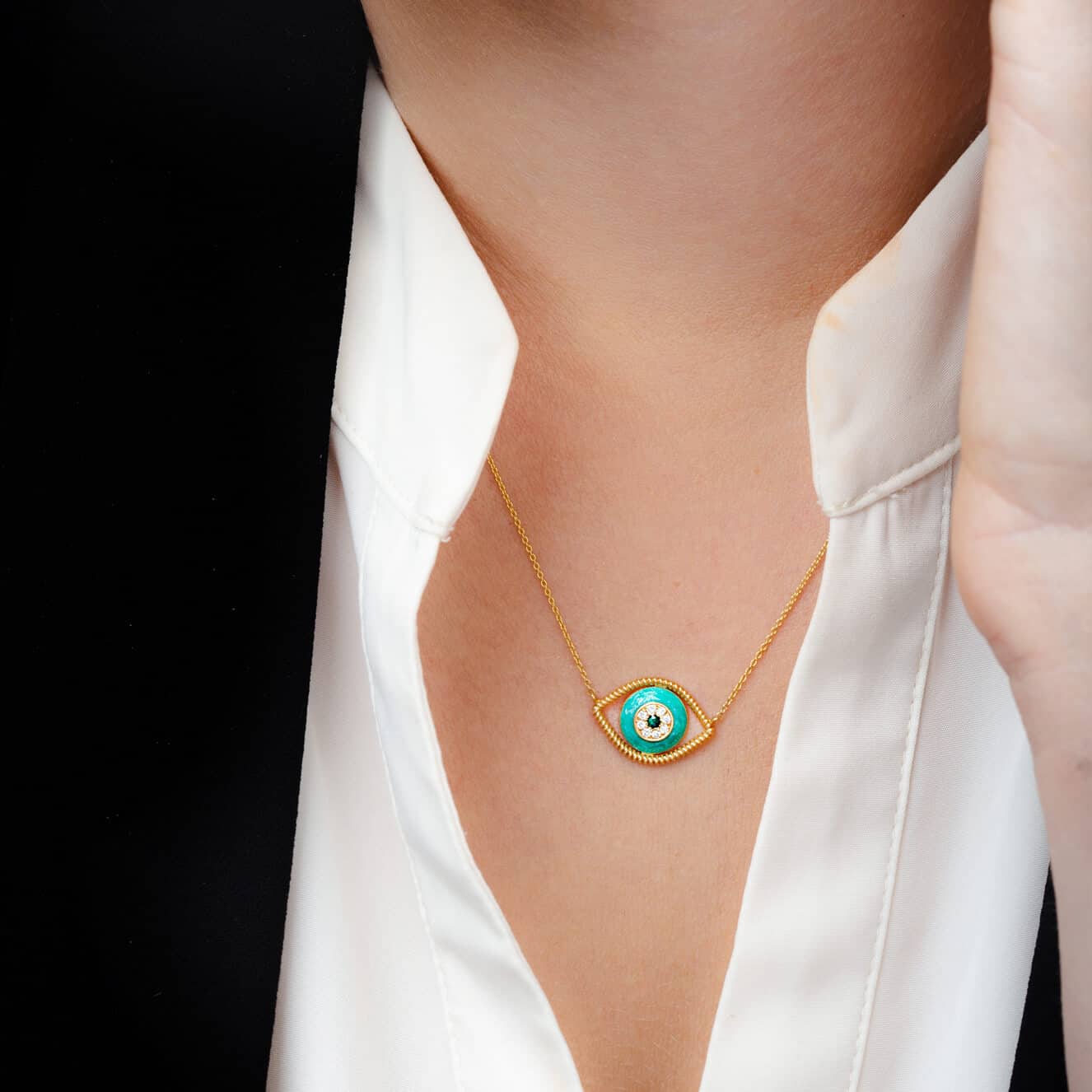 Turquoise enameled eye necklace — Melina Fachidis (3)