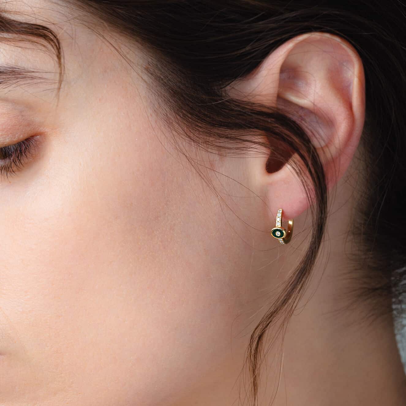 Green enameled small diamond eye hoops — Melina Fachidis (3)