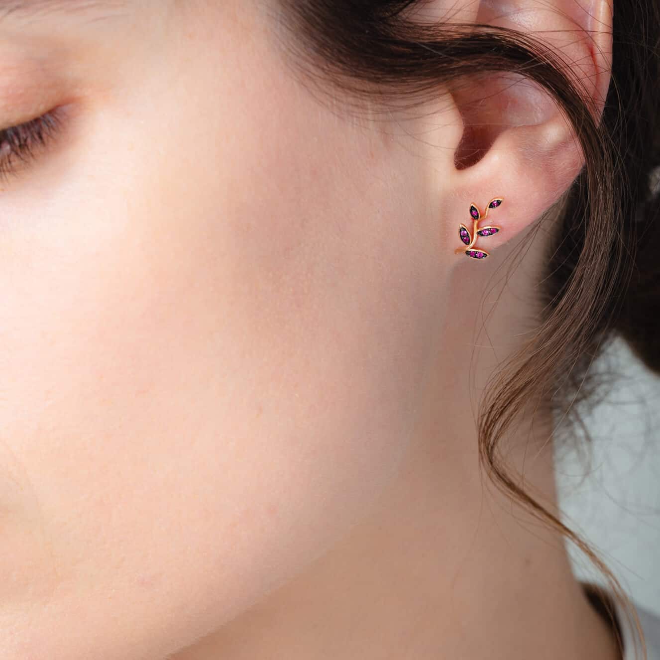 Ruby red leaves branch earrings — Melina Fachidis (3)