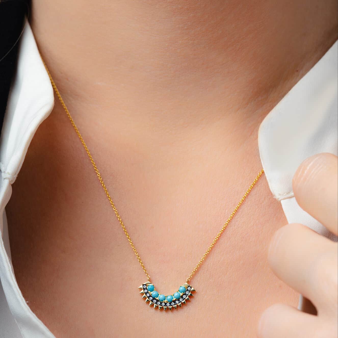 Sun rays turquoise and diamonds happy pendant — Melina Fachidis (3)
