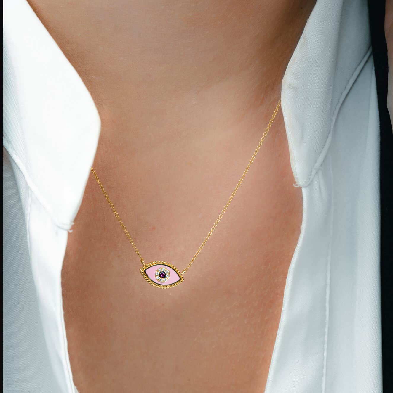 Pink Eye necklace with ruby and diamonds — Melina Fachidis (4)