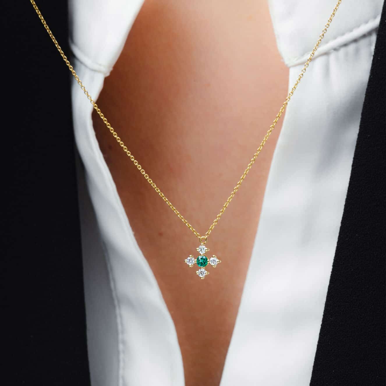 Tiny emerald and diamonds cross — Melina Fachidis (3)