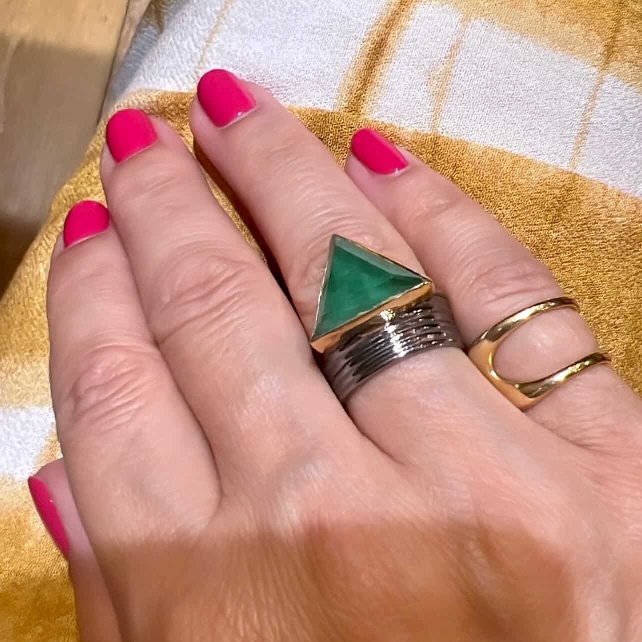 Statement triangle green jade ring — Melina Fachidis (2)