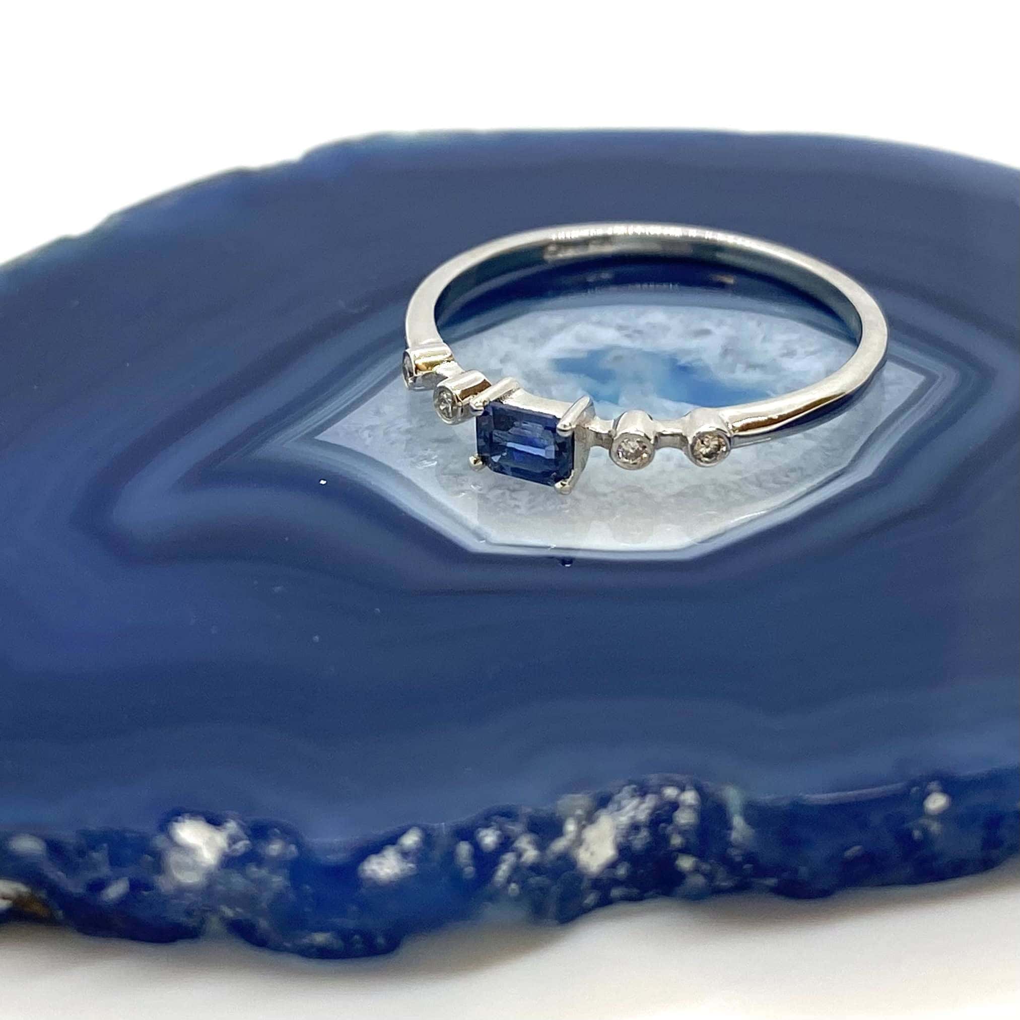 Rectangular blue sapphire ring with diamonds — Melina Fachidis (5)
