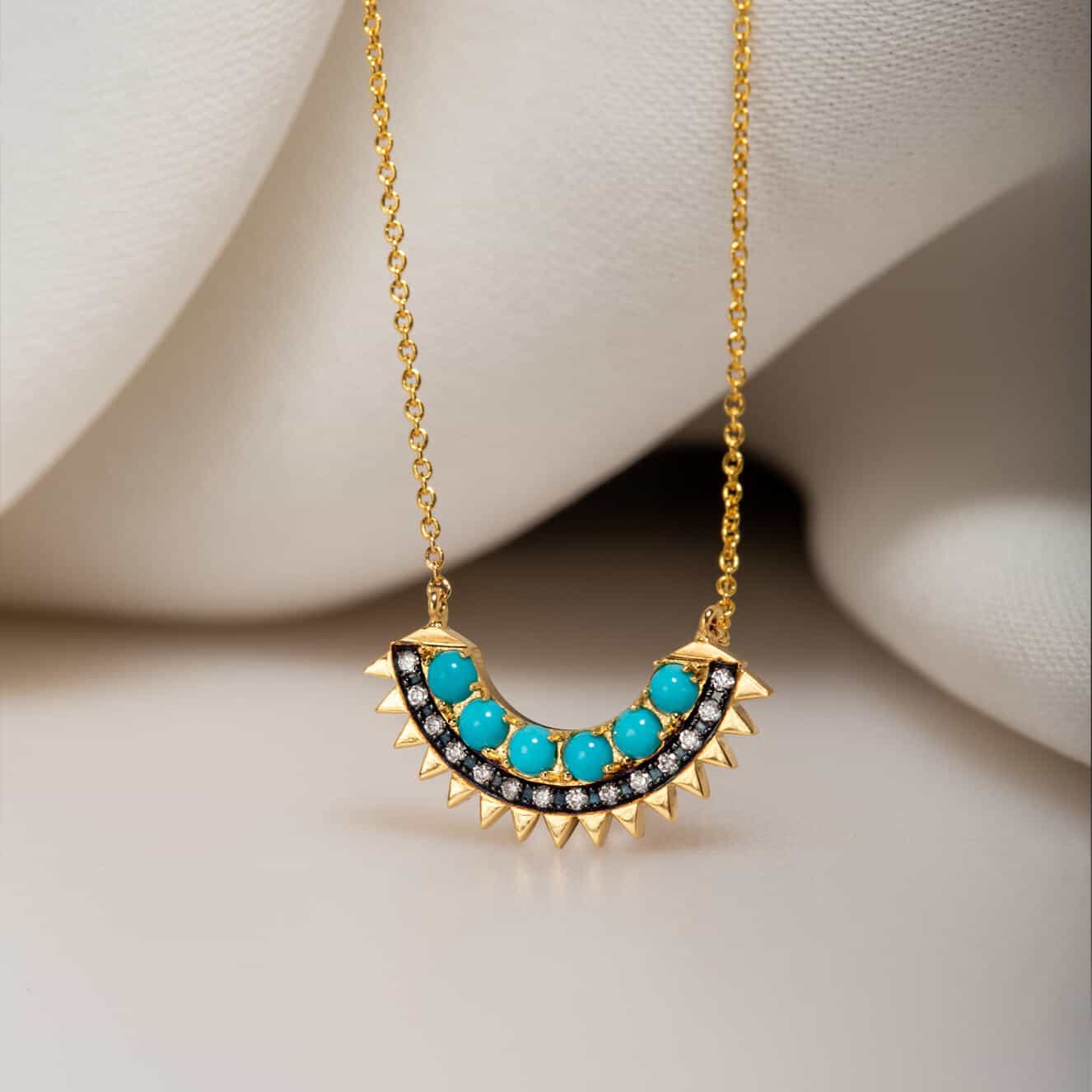 Sun rays turquoise and diamonds happy pendant — Melina Fachidis (2)