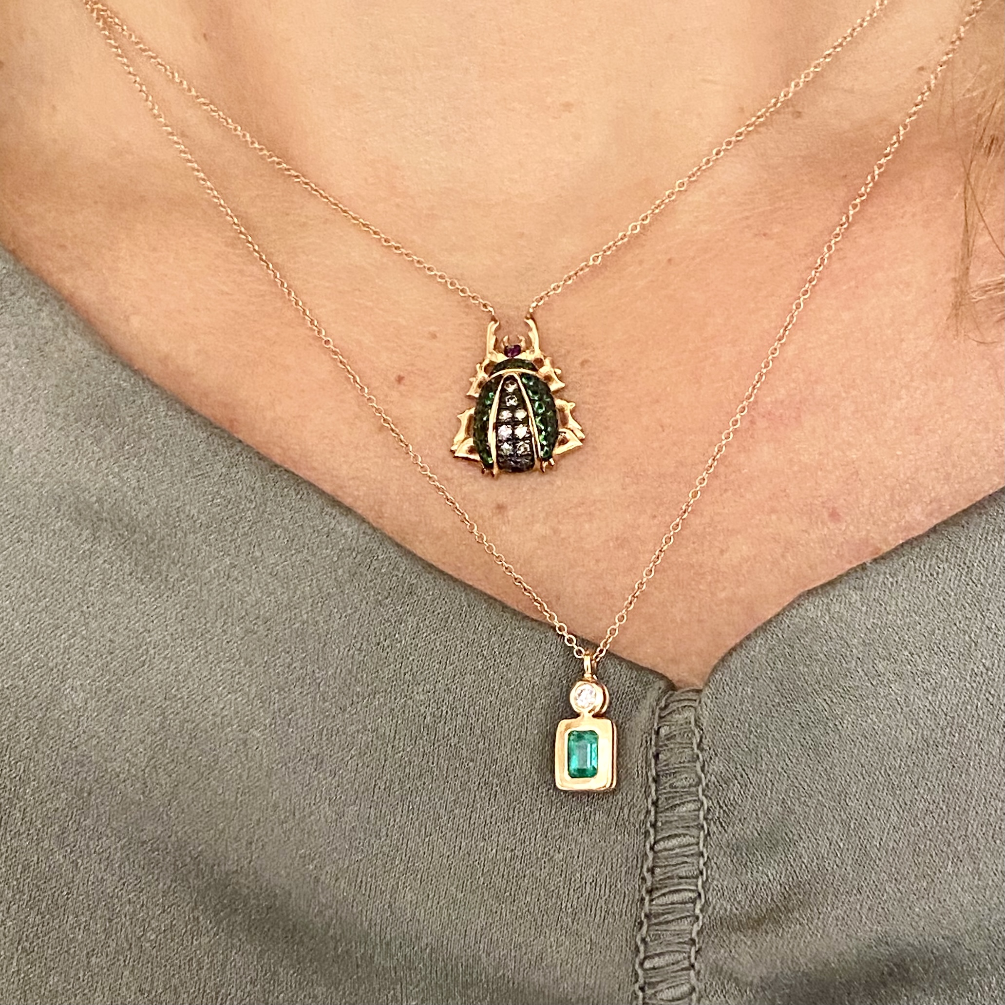 Emerald and diamond geometric pendant — Melina Fachidis (6)