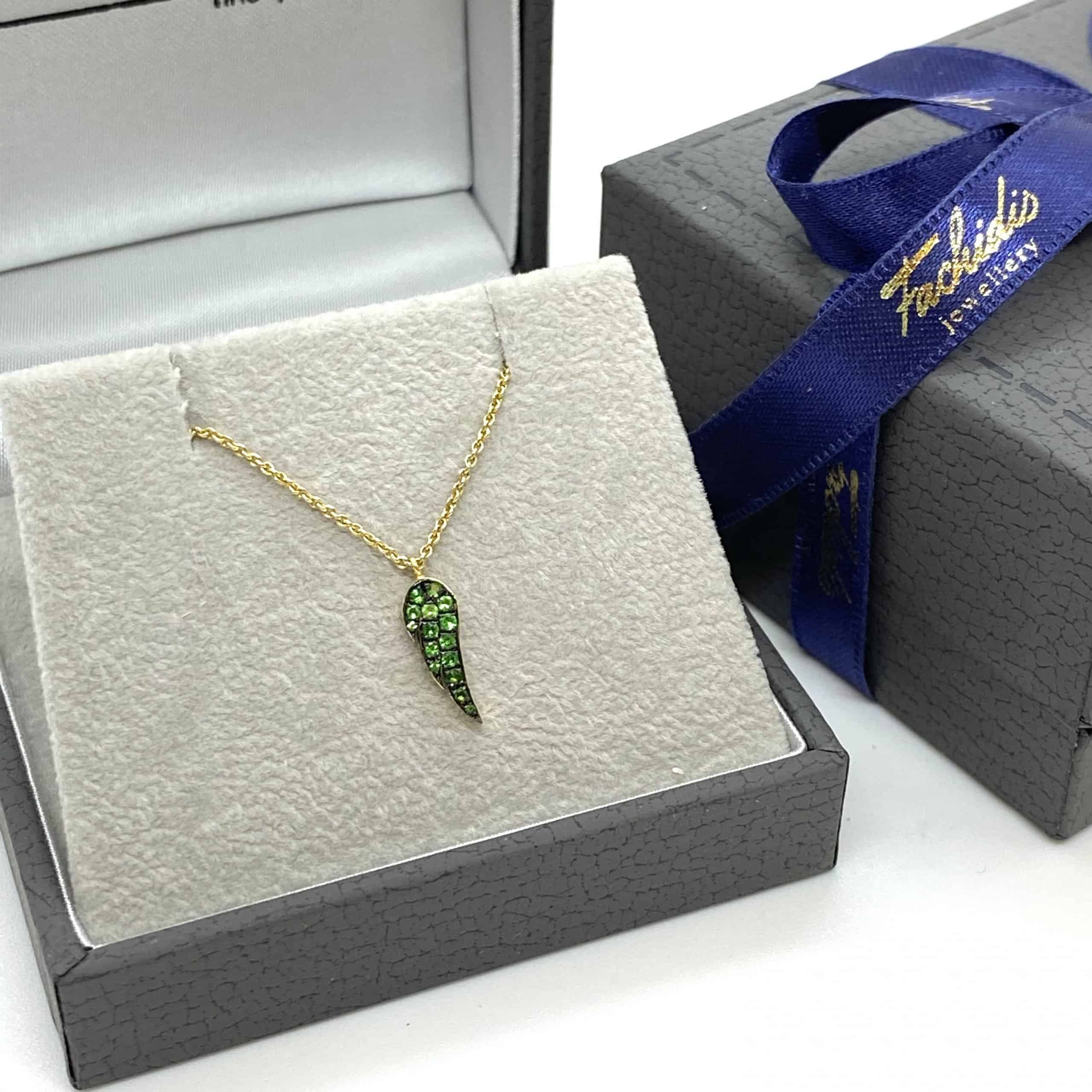 Tsavorite 18k gold feather charm — Melina Fachidis (5)