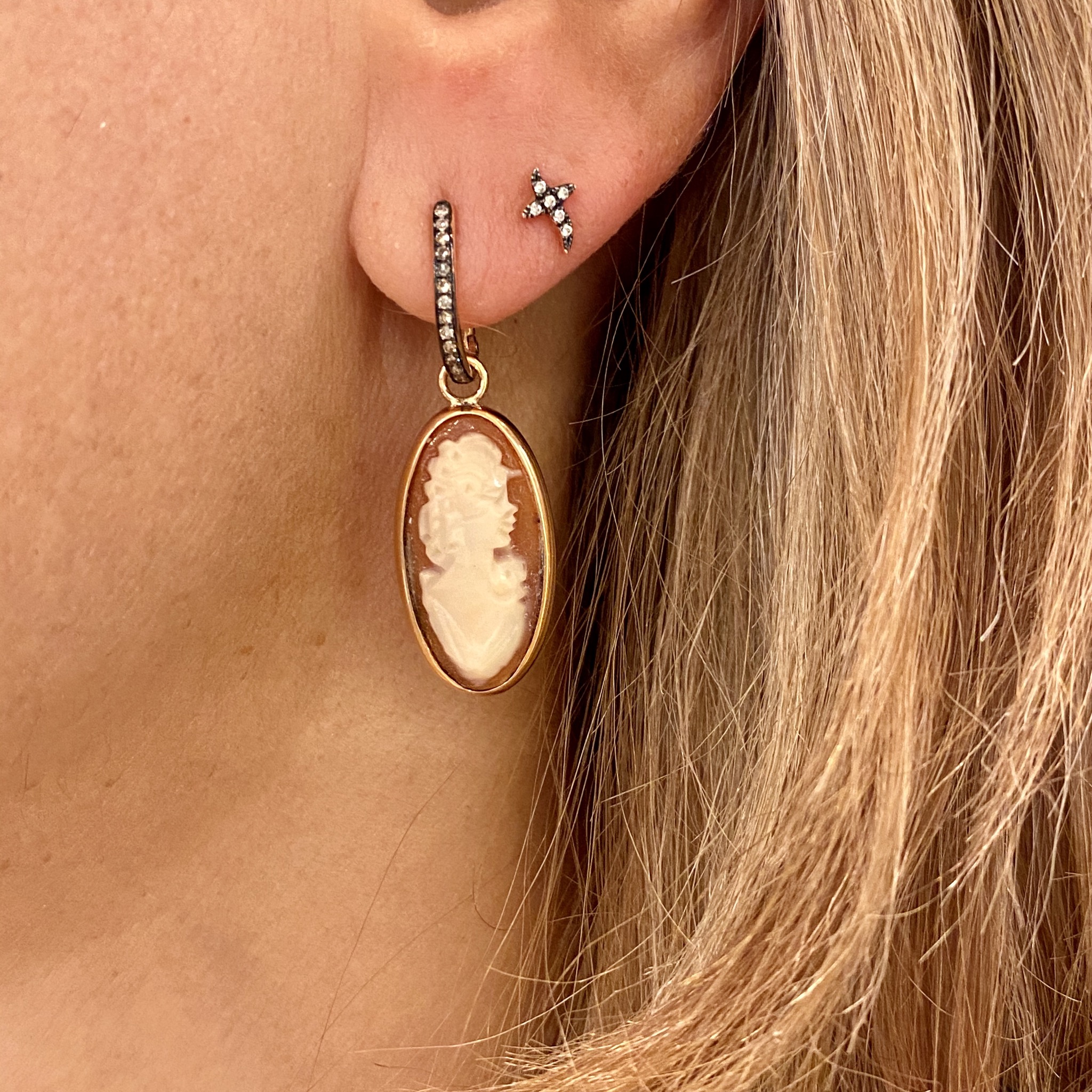 Cameos female figures on oval diamond hoops — Melina Fachidis (3)