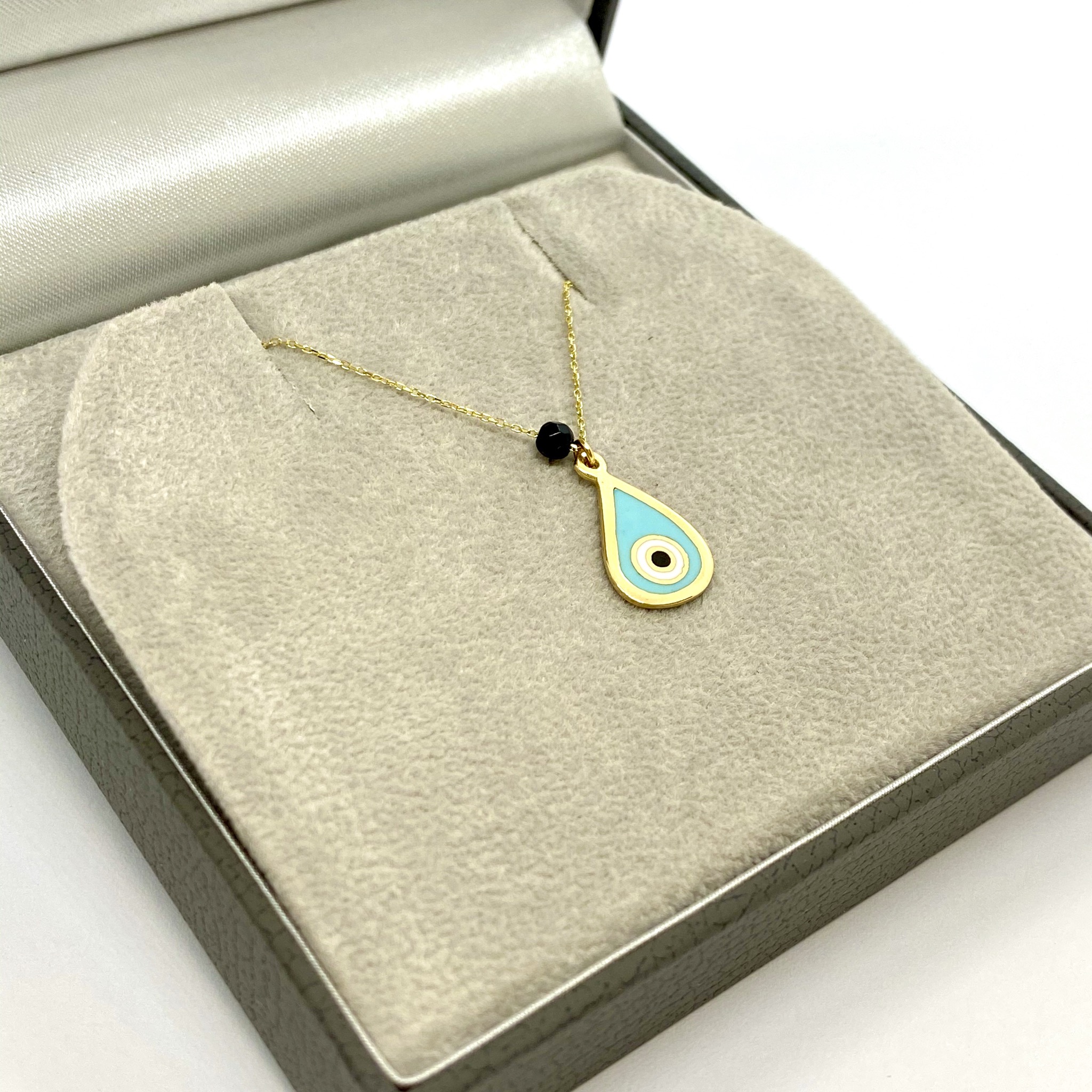Drop shaped enameled evil eye pendant — Melina Fachidis (3)
