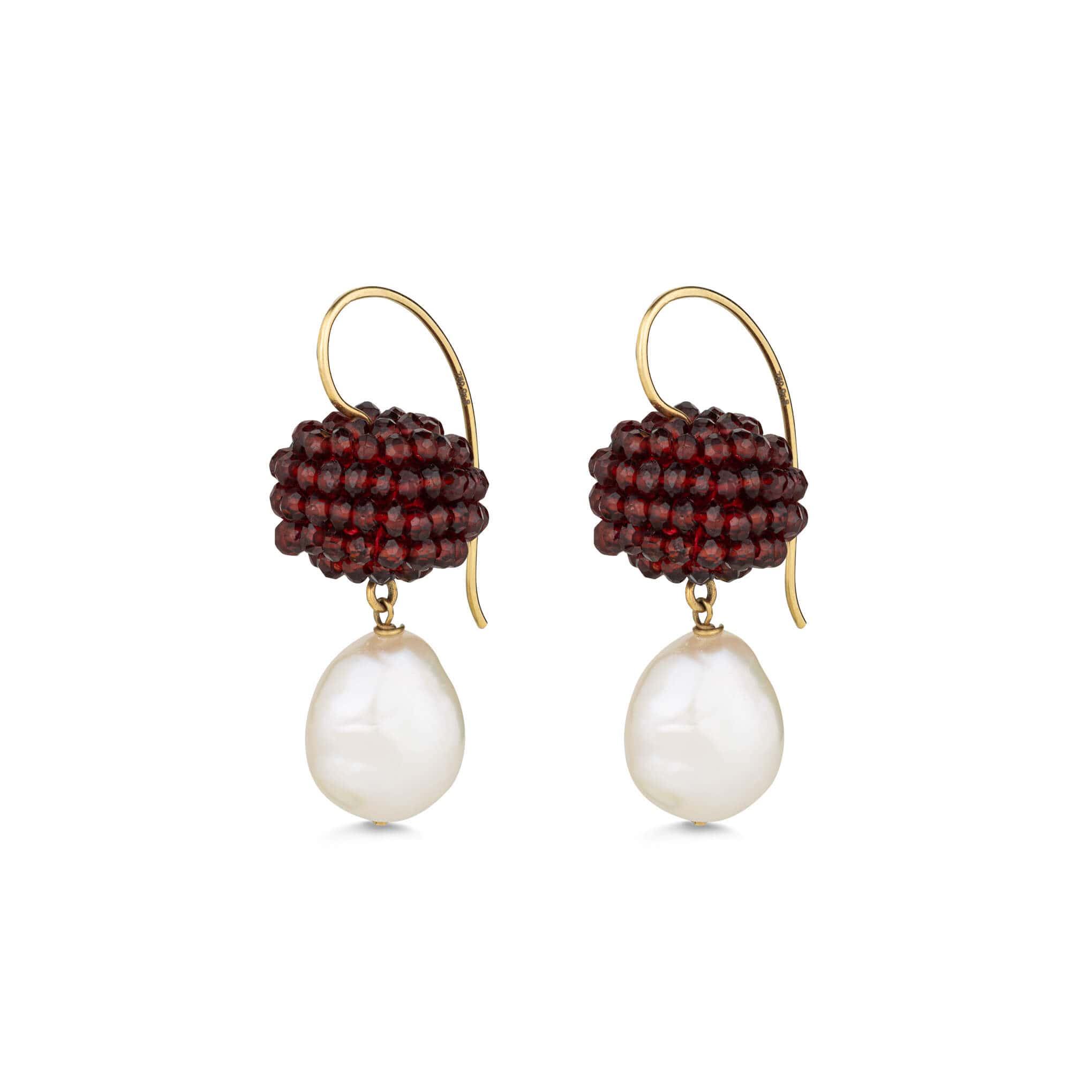 Red garnet berry and pearl earrings — Melina Fachidis