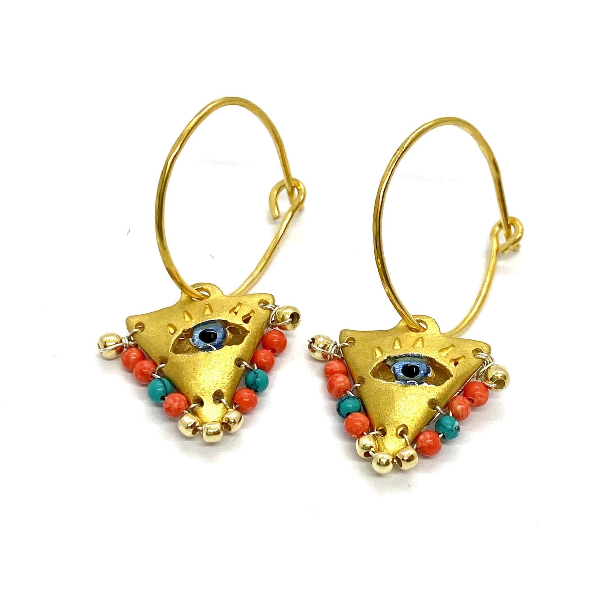 Triangular hanging eye earrings — Melina Fachidis