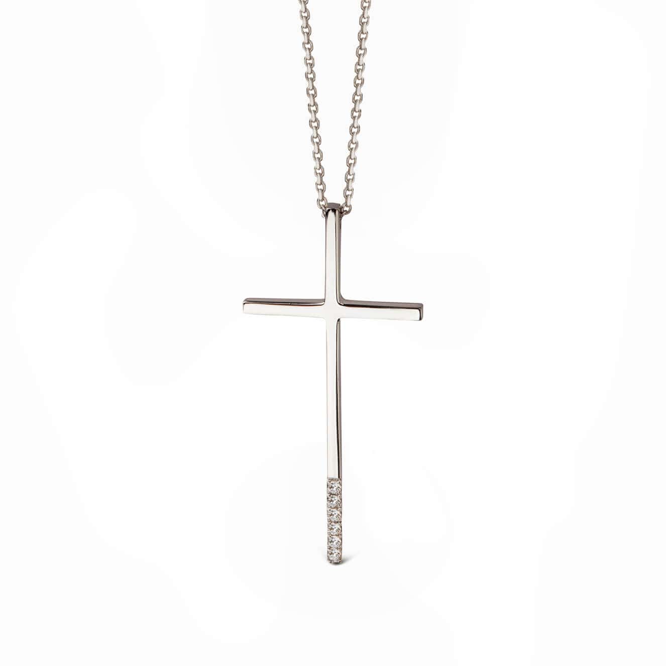 Minimal white gold cross with diamond edge — Melina Fachidis