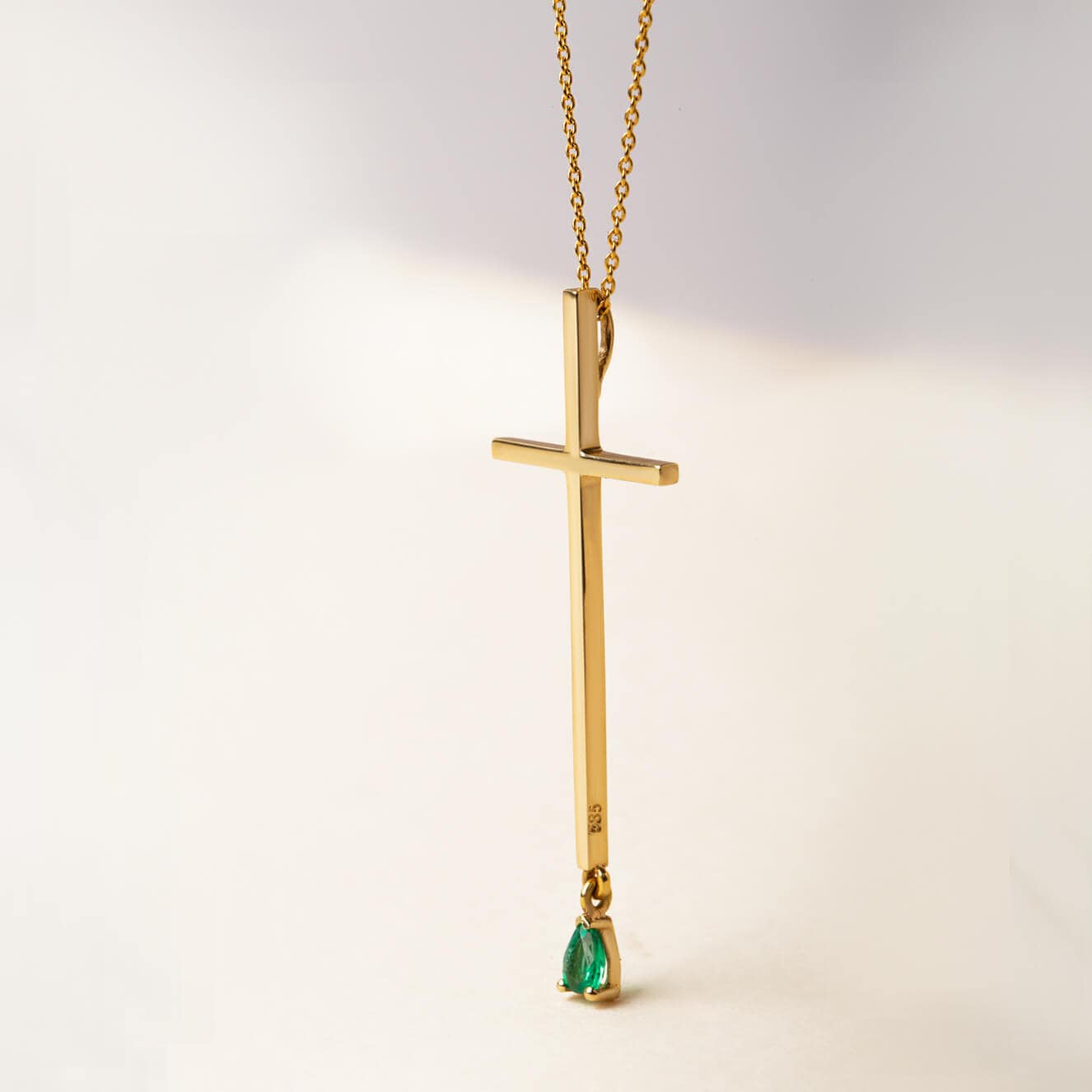 Emerald fine golden long cross — Melina Fachidis (2)