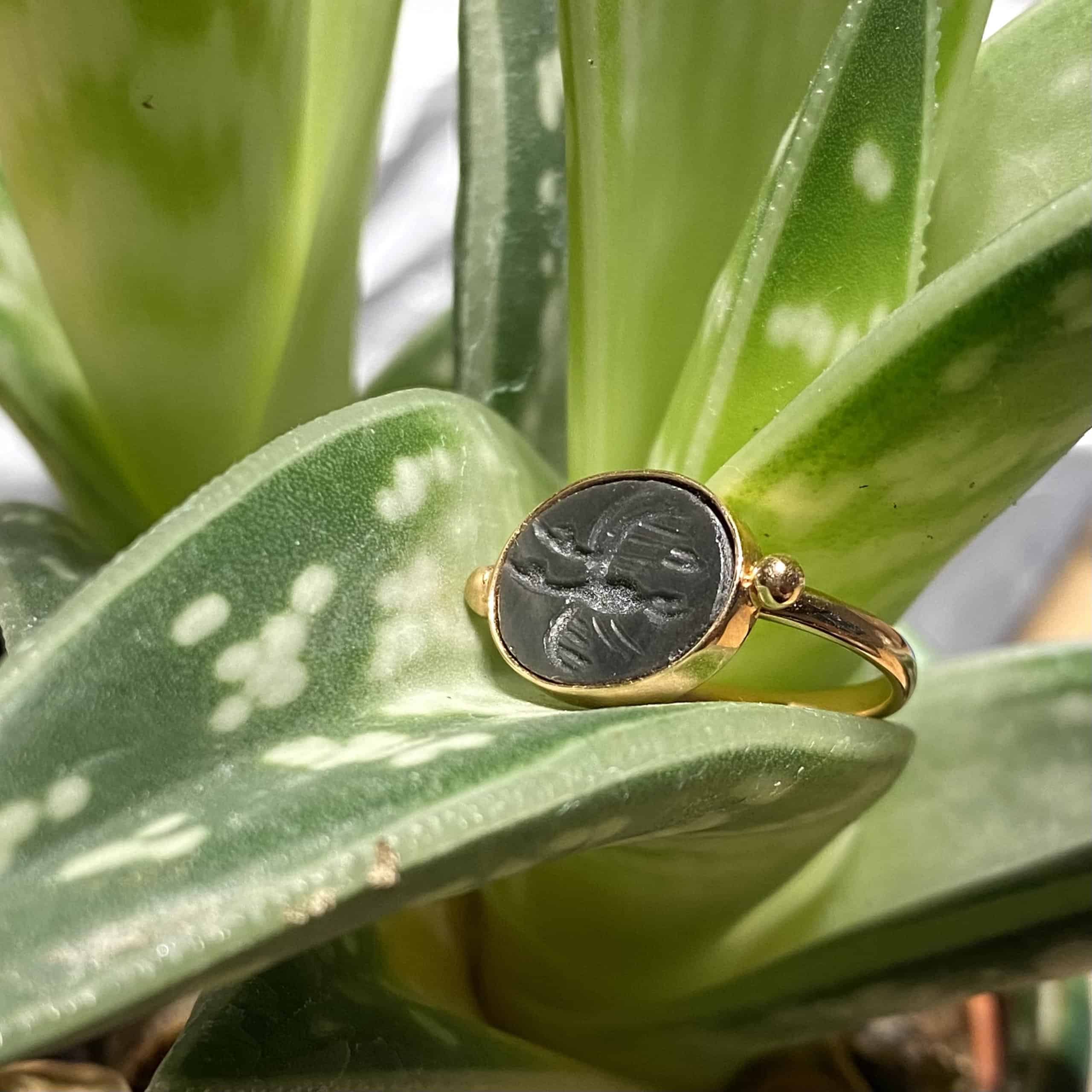 Carved obsidian engraved flying geese ring — Melina Fachidis (5)