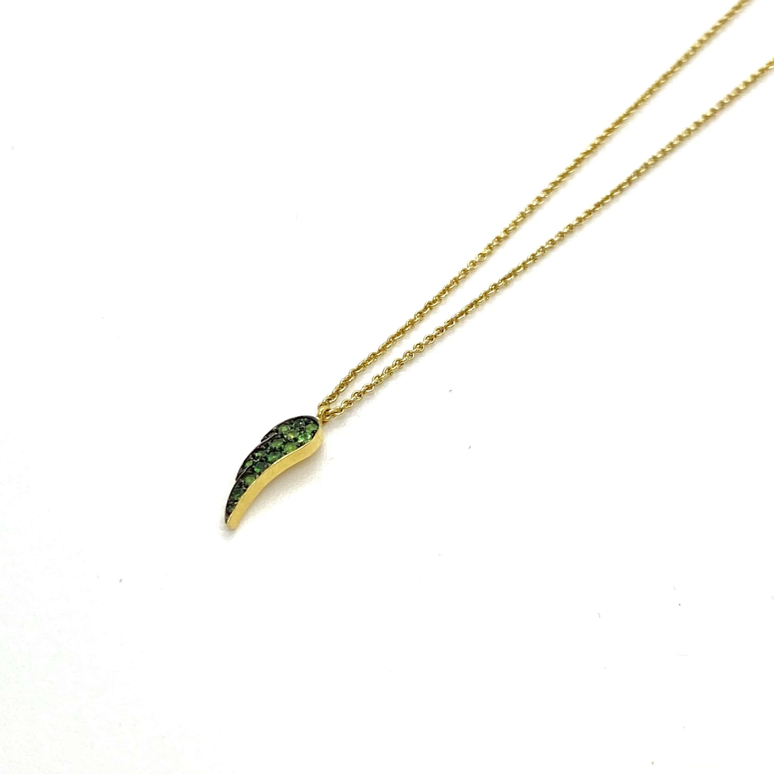 Tsavorite 18k gold feather charm — Melina Fachidis (2)