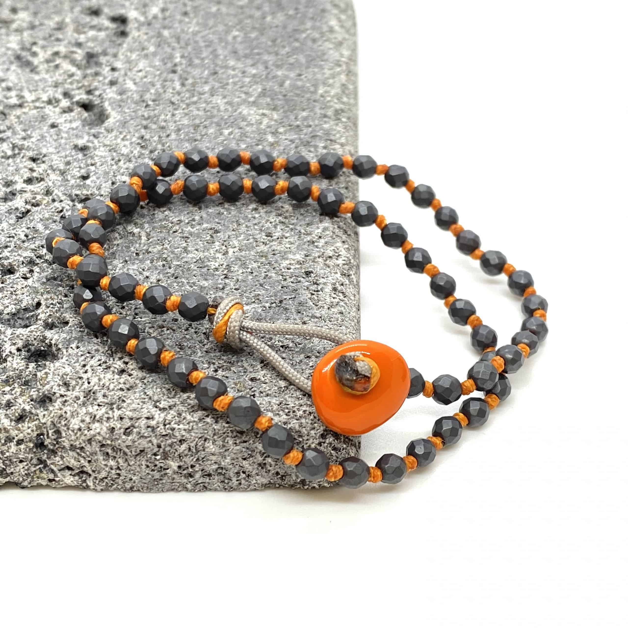 Men’s gray hematite beaded orange bracelet — Melina Fachidis (4)
