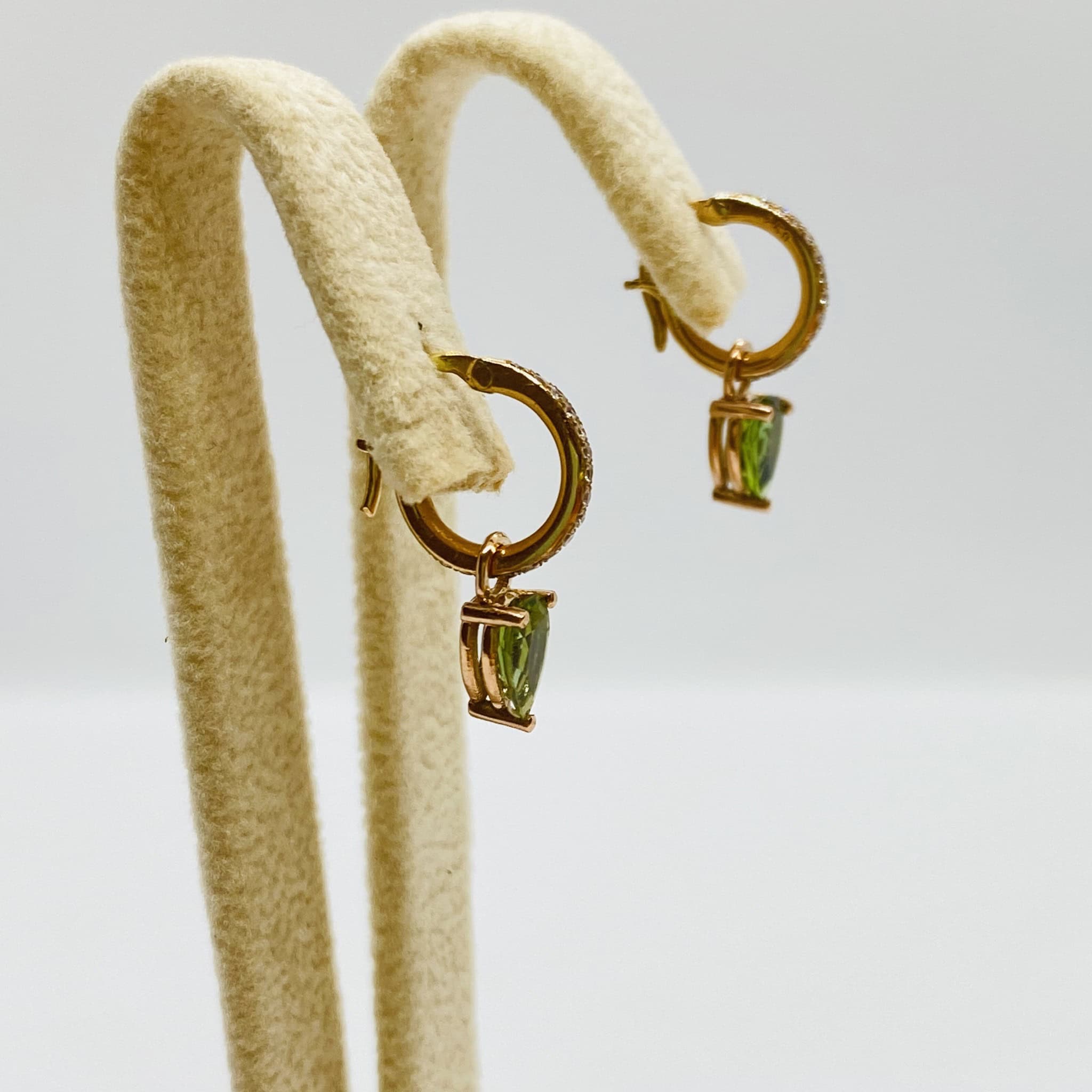 Diamond tiny hoops with drop-shaped olive green tourmalines. — Melina Fachidis (5)