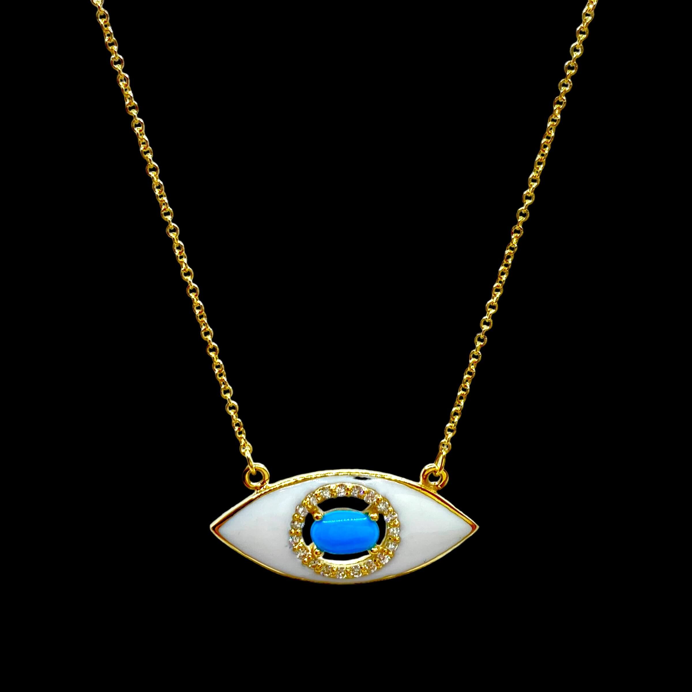 White enamel eye shape turquoise pendant — Melina Fachidis (7)