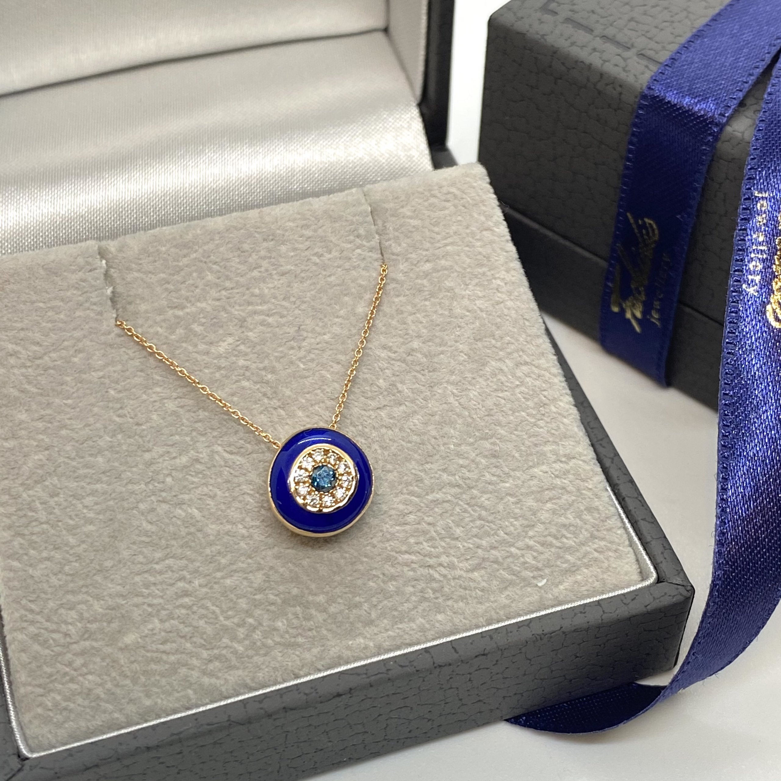 Cobalt blue round enamel eye pendant — Melina Fachidis (3)