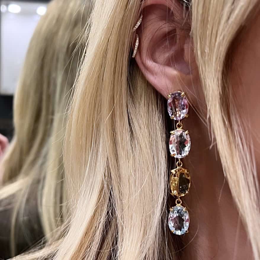 Four stone multicoloured long earrings — Melina Fachidis (3)