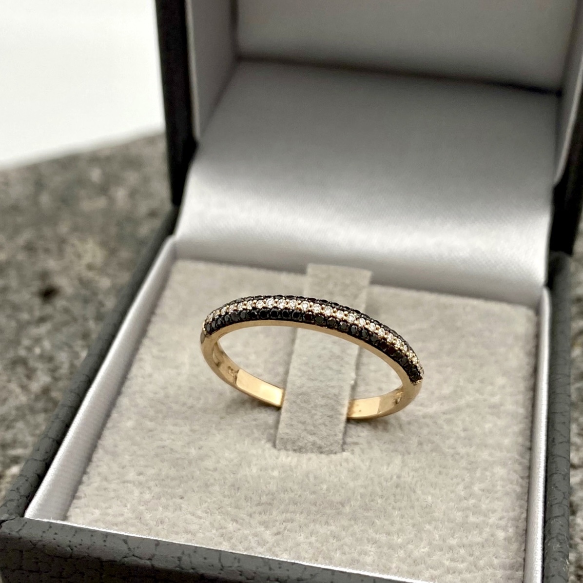 Natural black and white diamonds triple modish ring — Melina Fachidis (2)