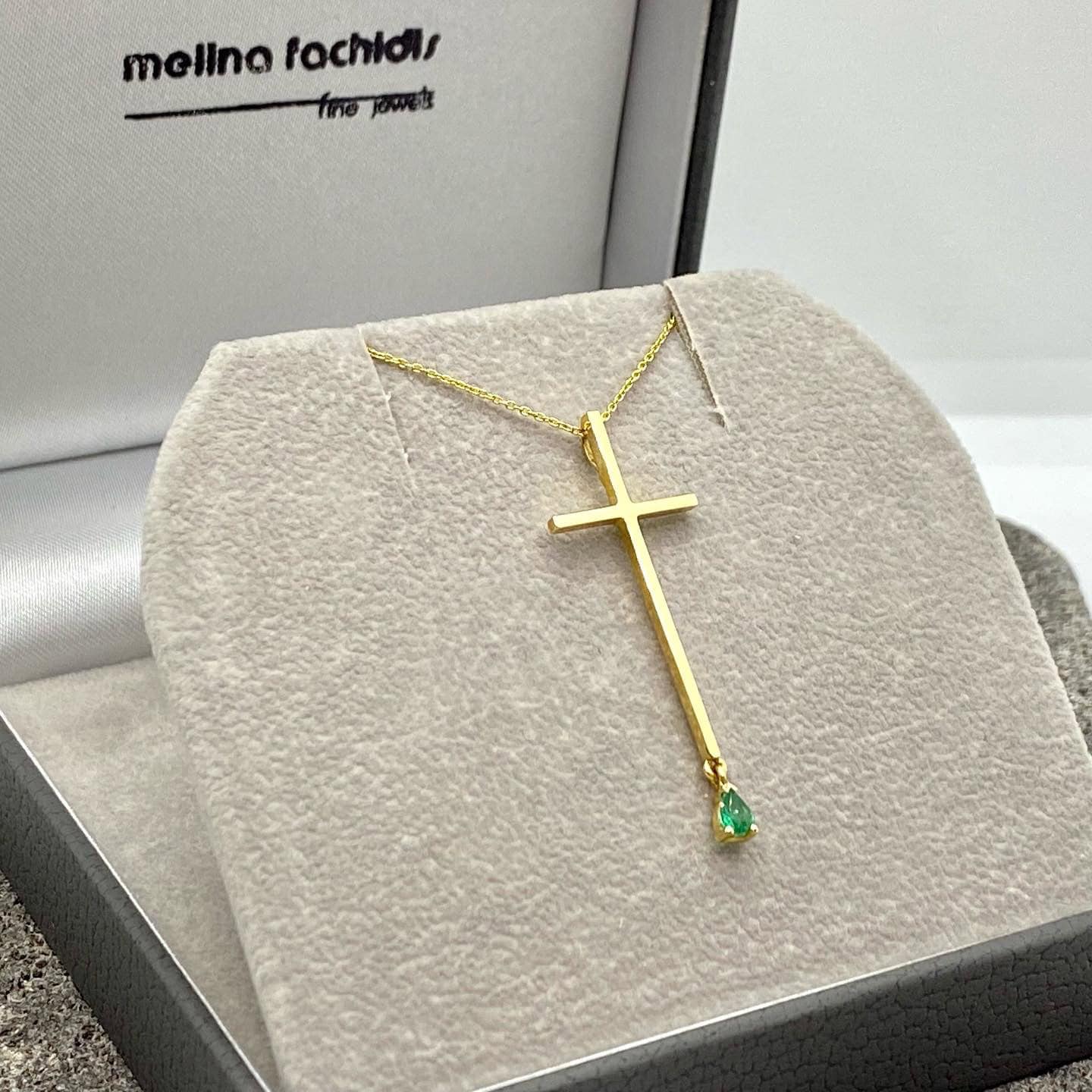 Emerald fine golden long cross — Melina Fachidis (3)