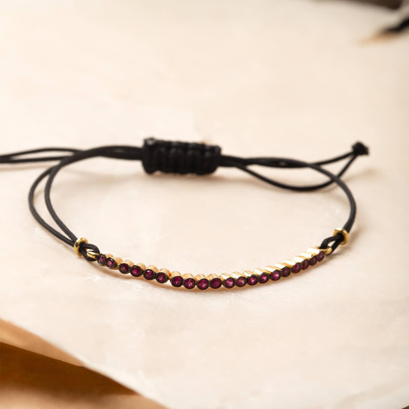 Ruby half tennis bracelet with cord — Melina Fachidis (2)