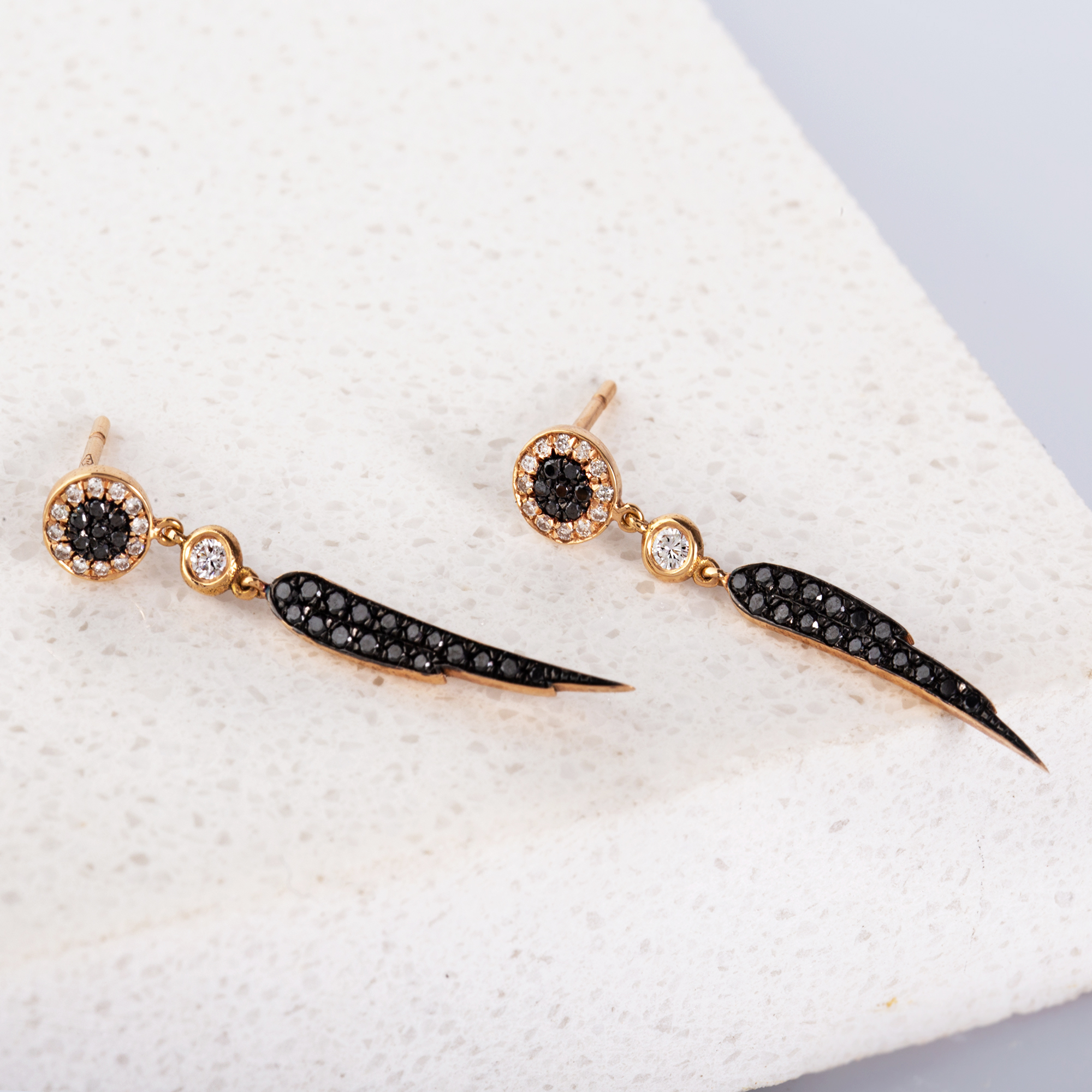 Diamond feather long earrings — Melina Fachidis (8)