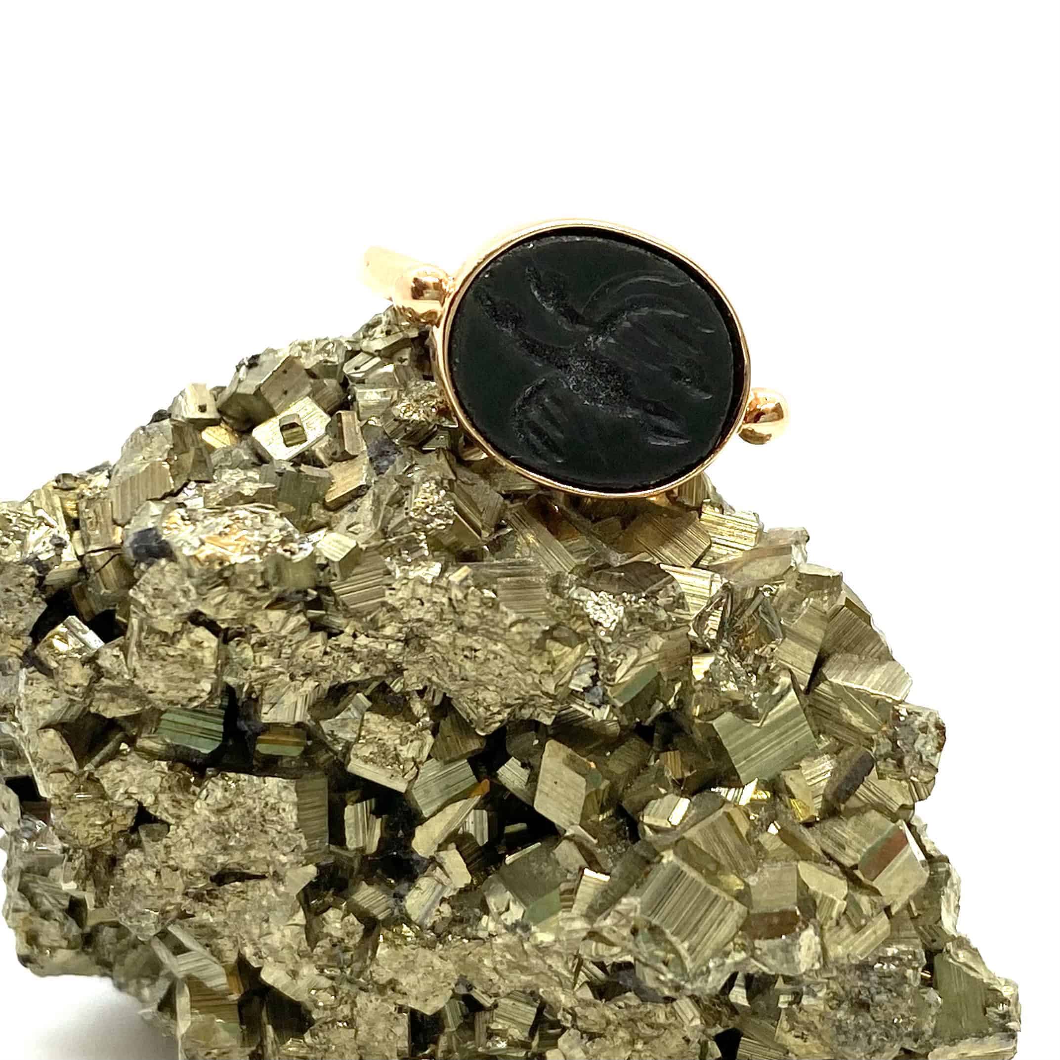 Carved obsidian engraved flying geese ring — Melina Fachidis (4)