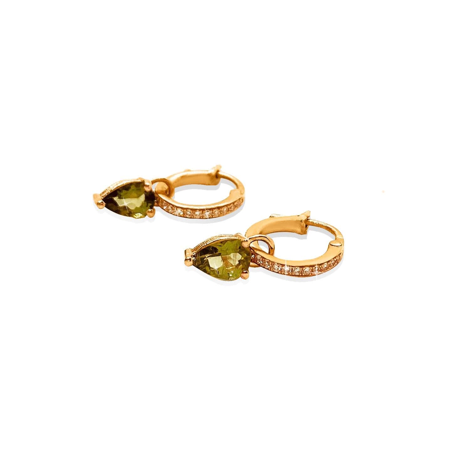 Diamond tiny hoops with drop-shaped olive green tourmalines. — Melina Fachidis (2)