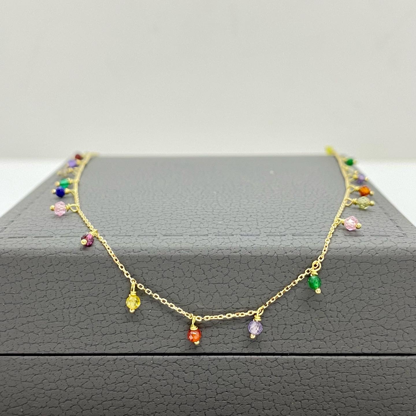 Multicoloured natural topaz gold chain necklace — Melina Fachidis (4)