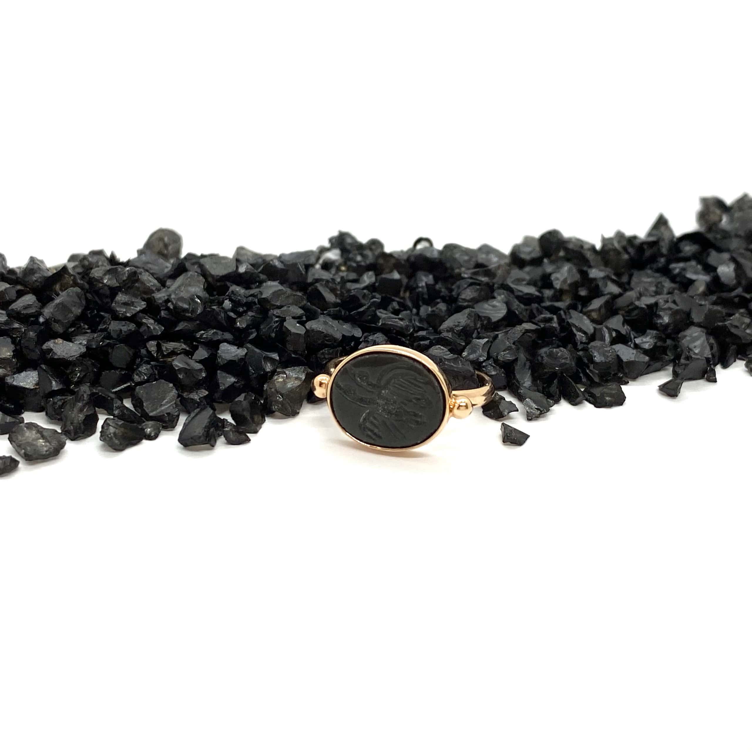 Carved obsidian engraved flying geese ring — Melina Fachidis (2)