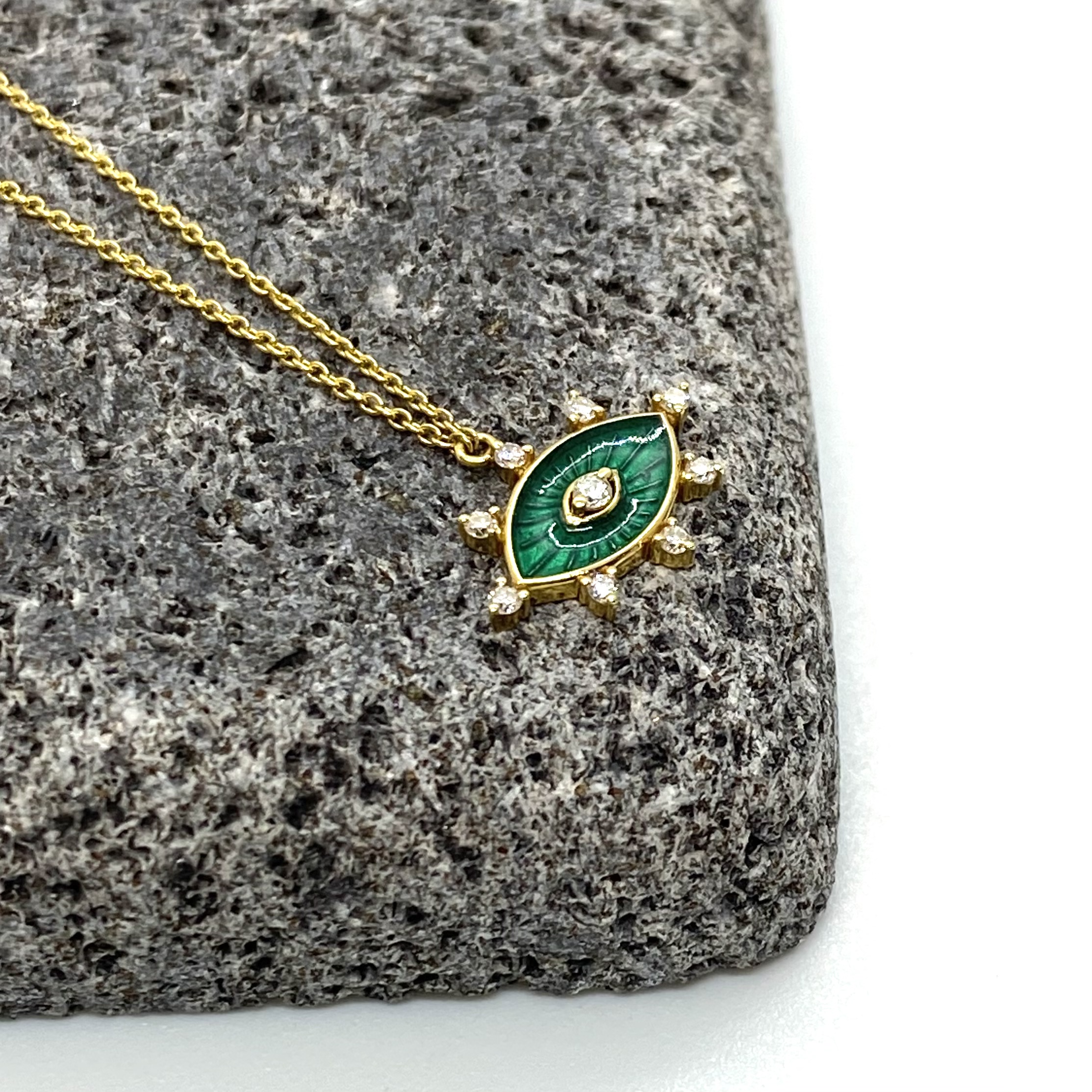 Green enameled marquise eye pendant — Melina Fachidis (2)