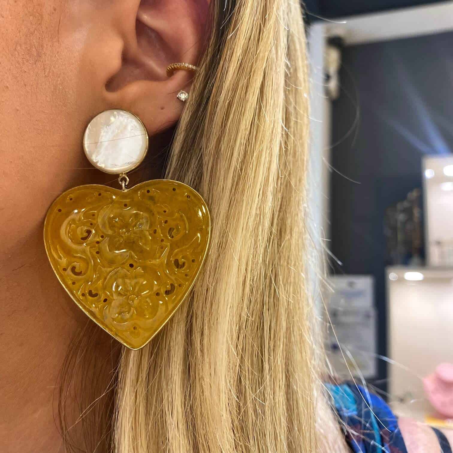 Yellow jade heart earrings — Melina Fachidis (3)