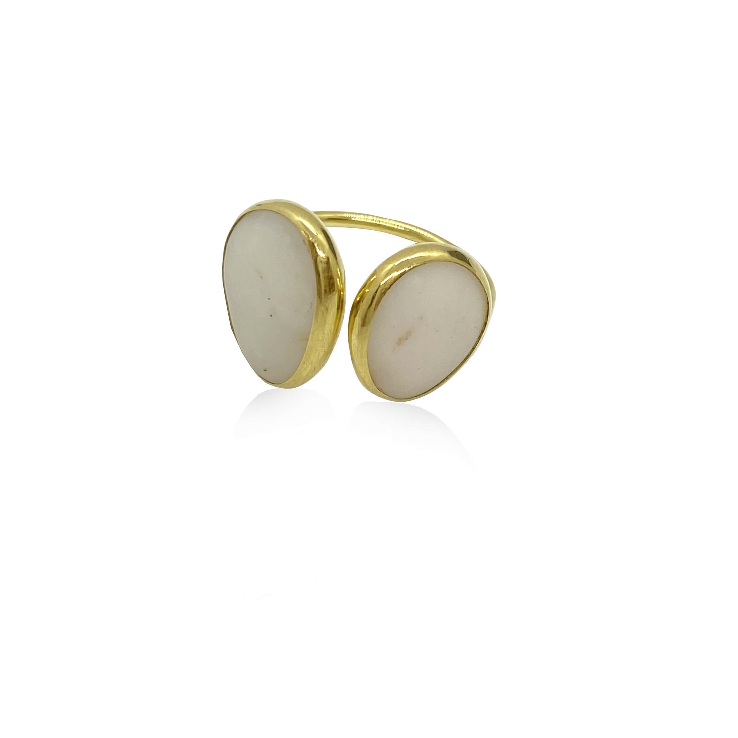 Double white pebble gold ring — Melina Fachidis (2)