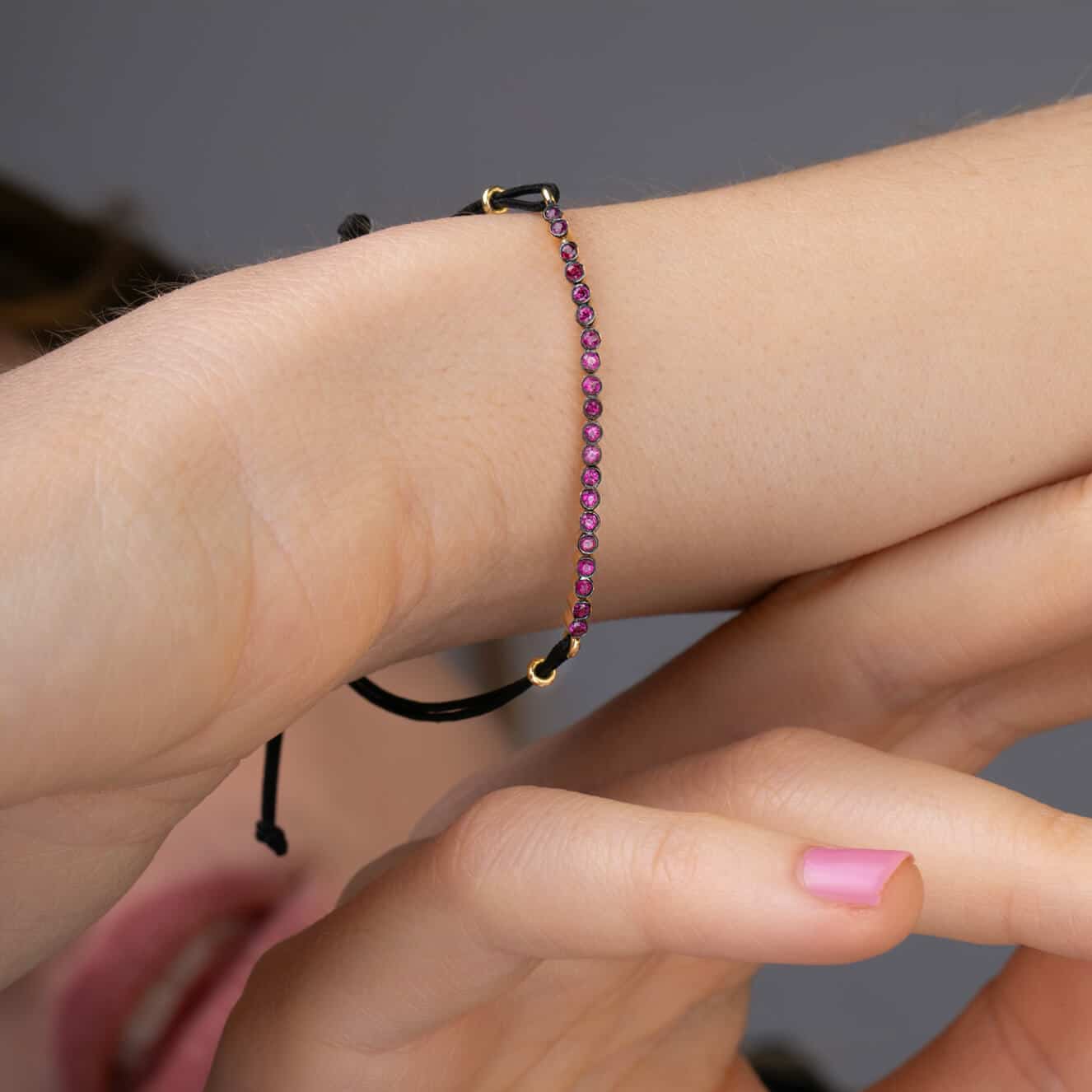 Ruby half tennis bracelet with cord — Melina Fachidis (3)