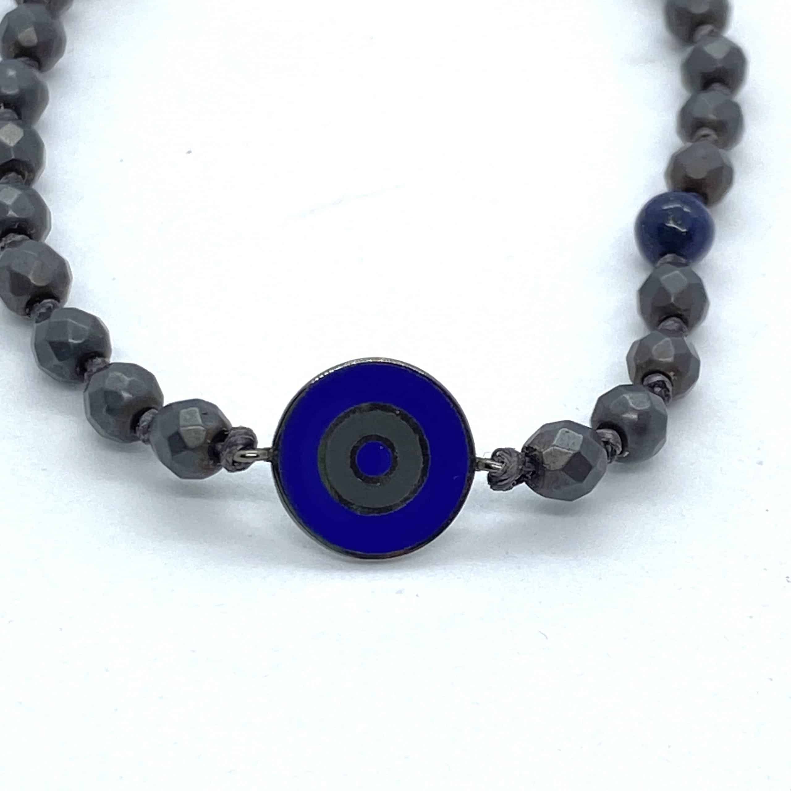 Hematite men’s bracelet with enameled Eye on top a lapis lazuli bead — Melina Fachidis (2)